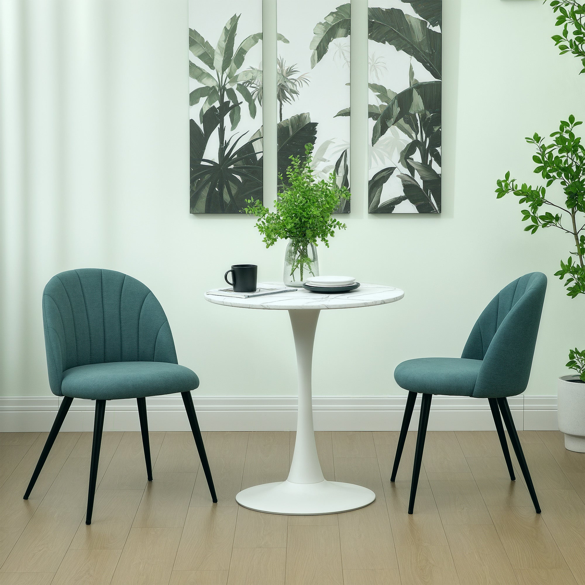 HOMCOM Velvet Dining Chairs Set of 2, Modern Upholstered Kitchen Chairs with Metal Legs, Shell Backrest and Padded Seat for Dining Room, Bedroom, Living Room, Vanity, Green - North Peak Garden Furniture