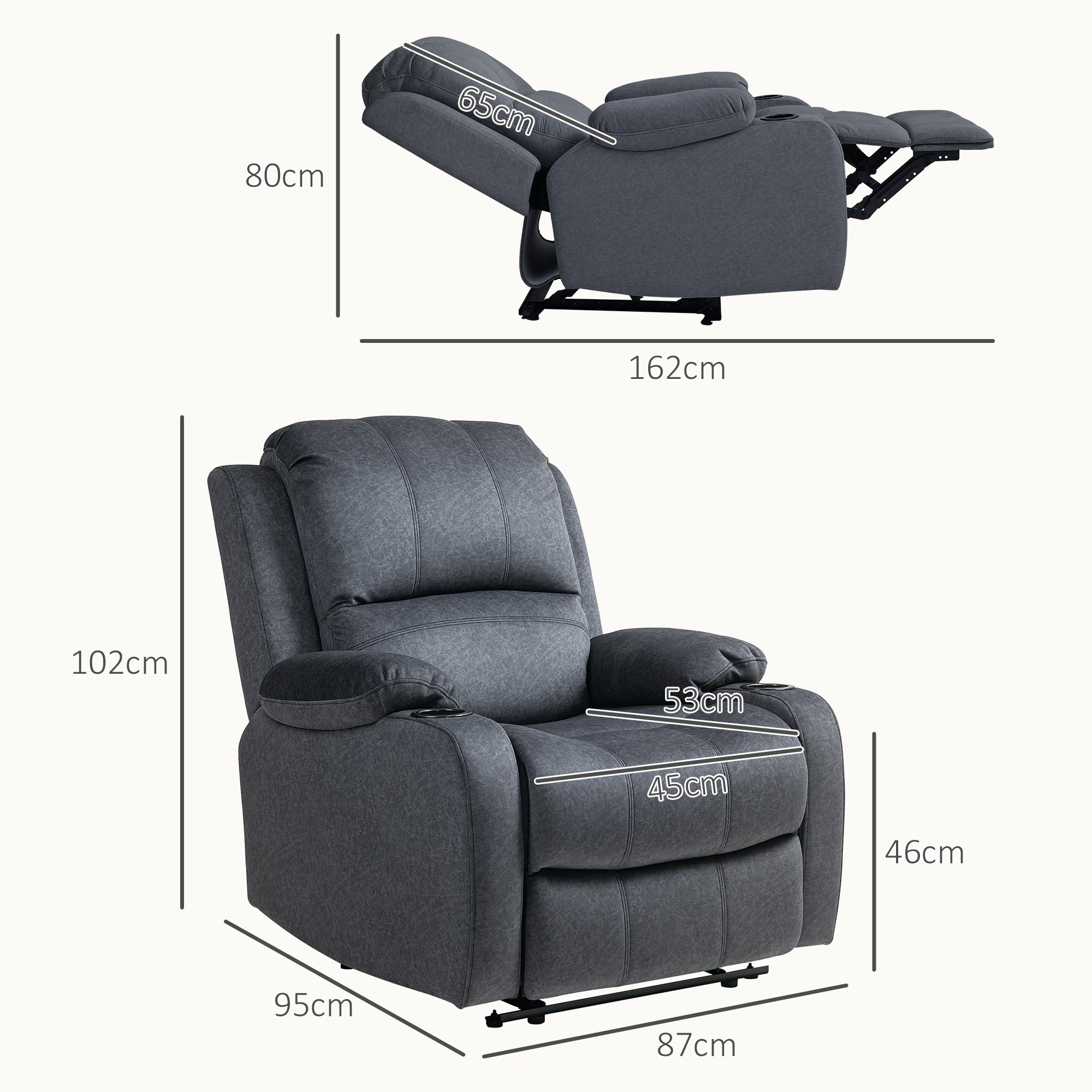 HOMCOM Microfibre Manual Reclining Armchair, with Footrest - Black - North Peak Garden Furniture