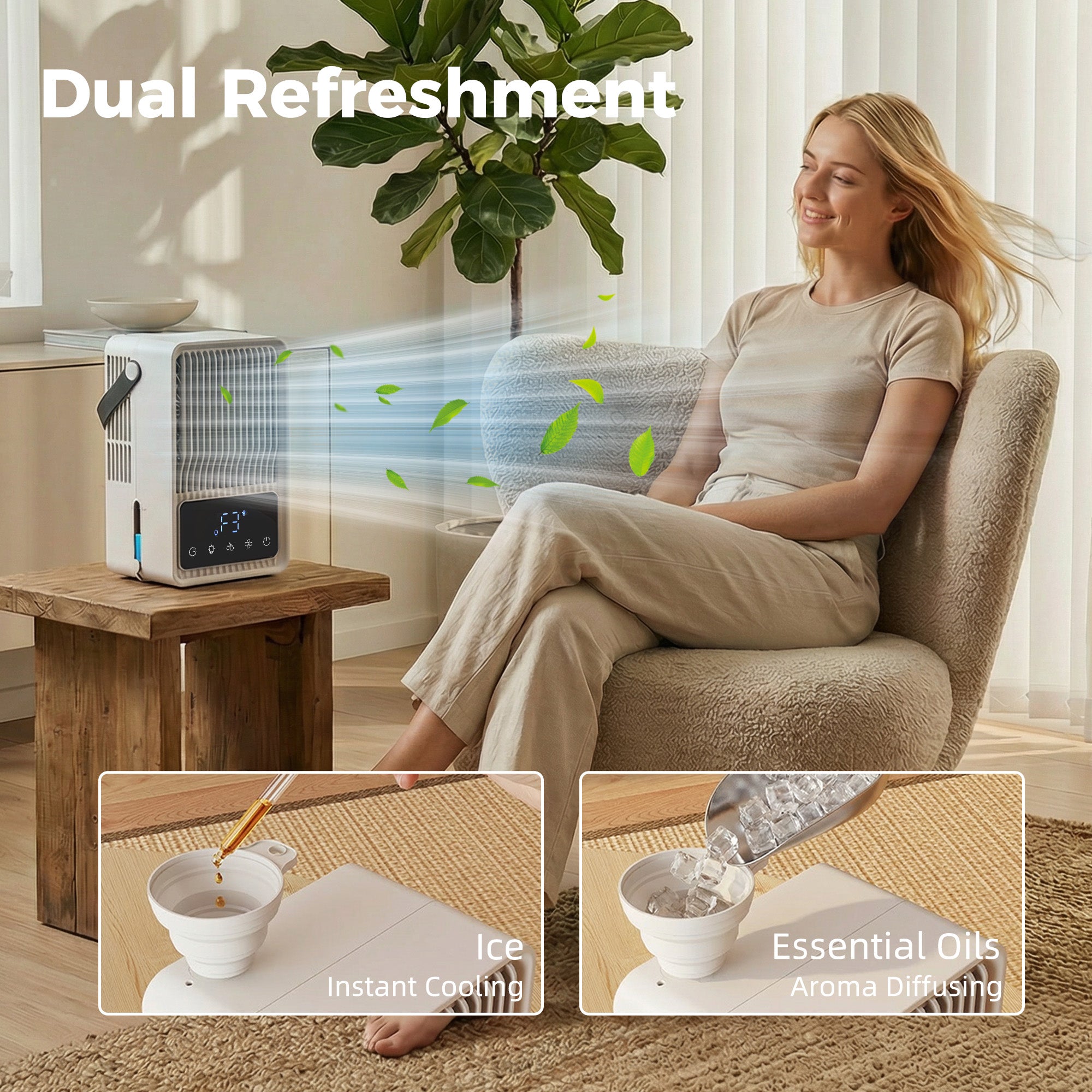 HOMCOM Desk Fan with Humidifier and RGB Light Portable Table Fan with 550ml Water Tank Black