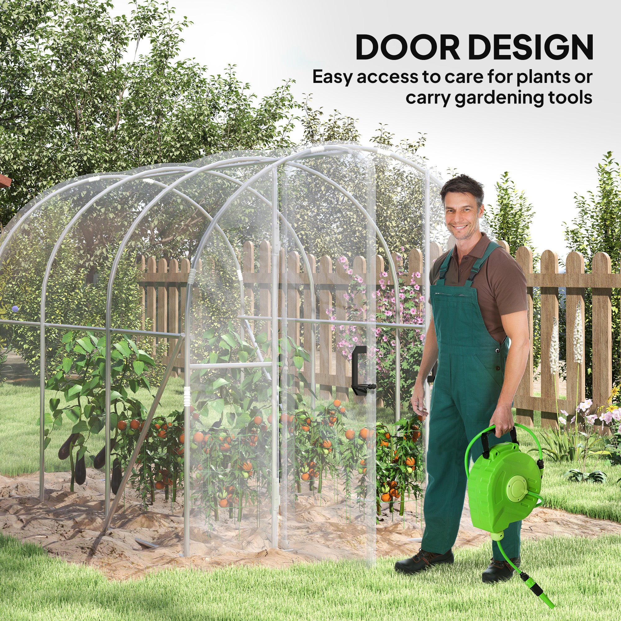 Outsunny Polytunnel Greenhouse Walk-in Grow House with PE Cover, Door and Galvanised Steel Frame, 3 x 2 x 2m, Clear - North Peak Garden Furniture