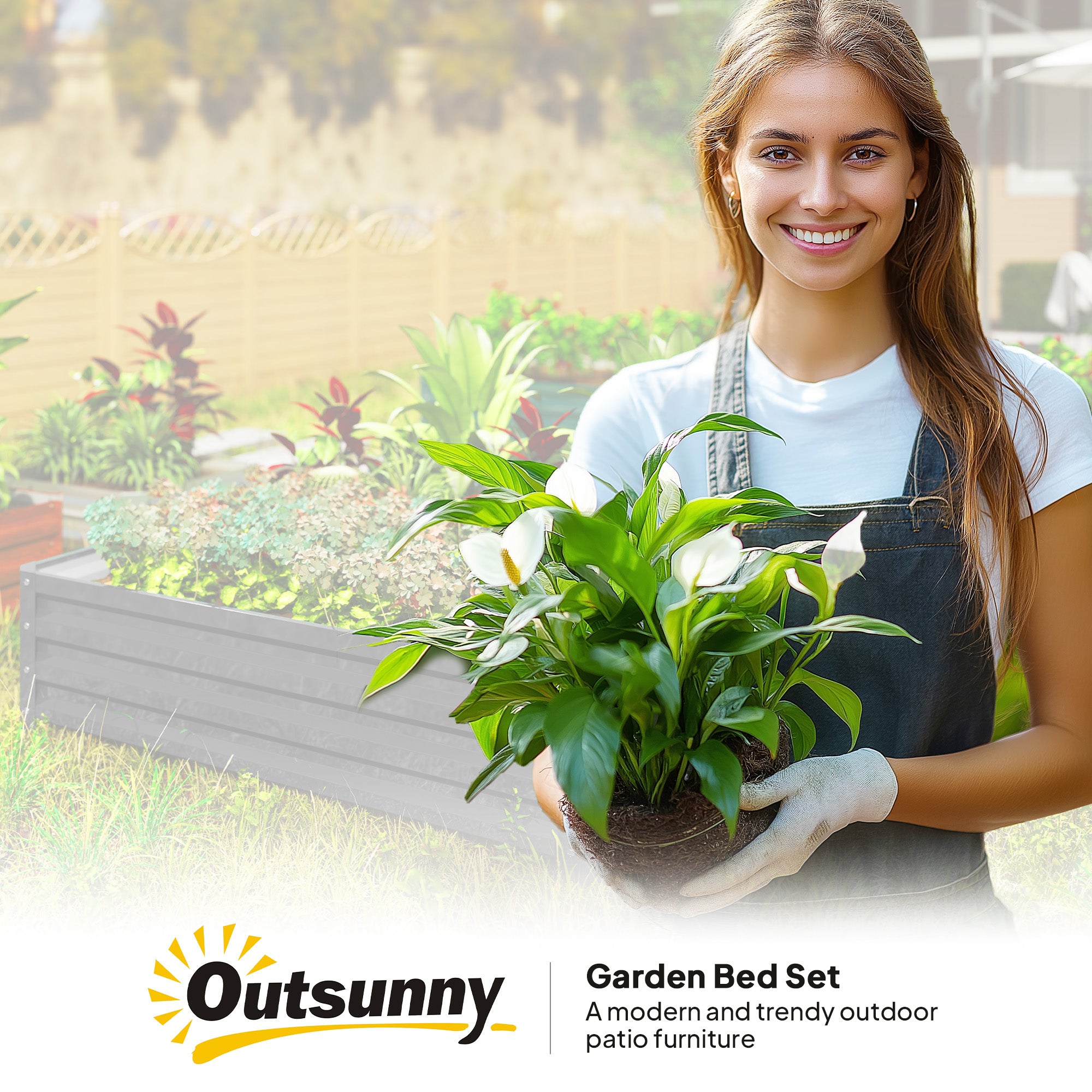 Outsunny 432L Square Raised Garden Bed Box Steel Frame for Vegetables, Flowers and Herbs, 120 x 120 x 30cm, Light Grey - North Peak Garden Furniture