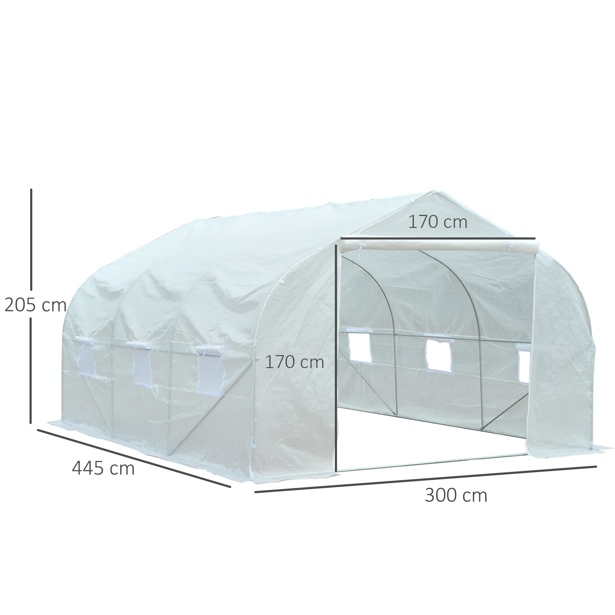Outsunny Walk-In Polytunnel Greenhouse Warm House Garden Tunnel Shelter Plant Shed with Door and Windows, Galvanised Steel Frame, 4.5 x 3 x 2m, White - North Peak Garden Furniture
