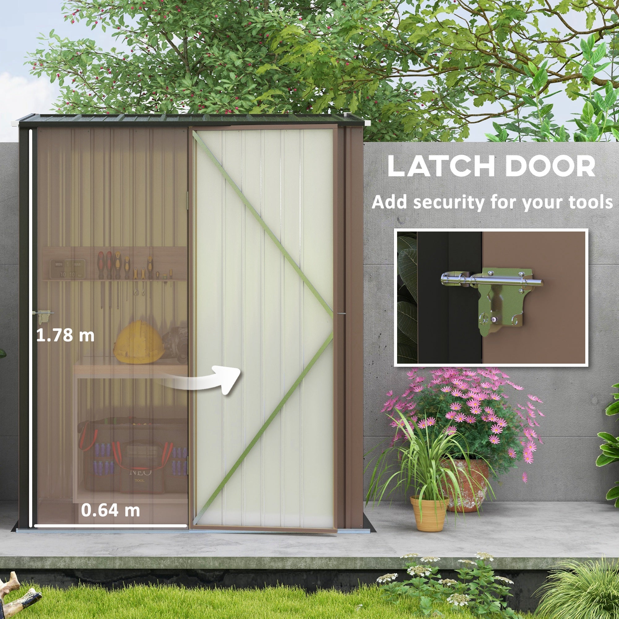 Outsunny Outdoor Storage Shed, Garden Metal Storage Shed w/ Single Door for Garden, Patio, 5.3ft x 3.1ft, Brown - North Peak Garden Furniture