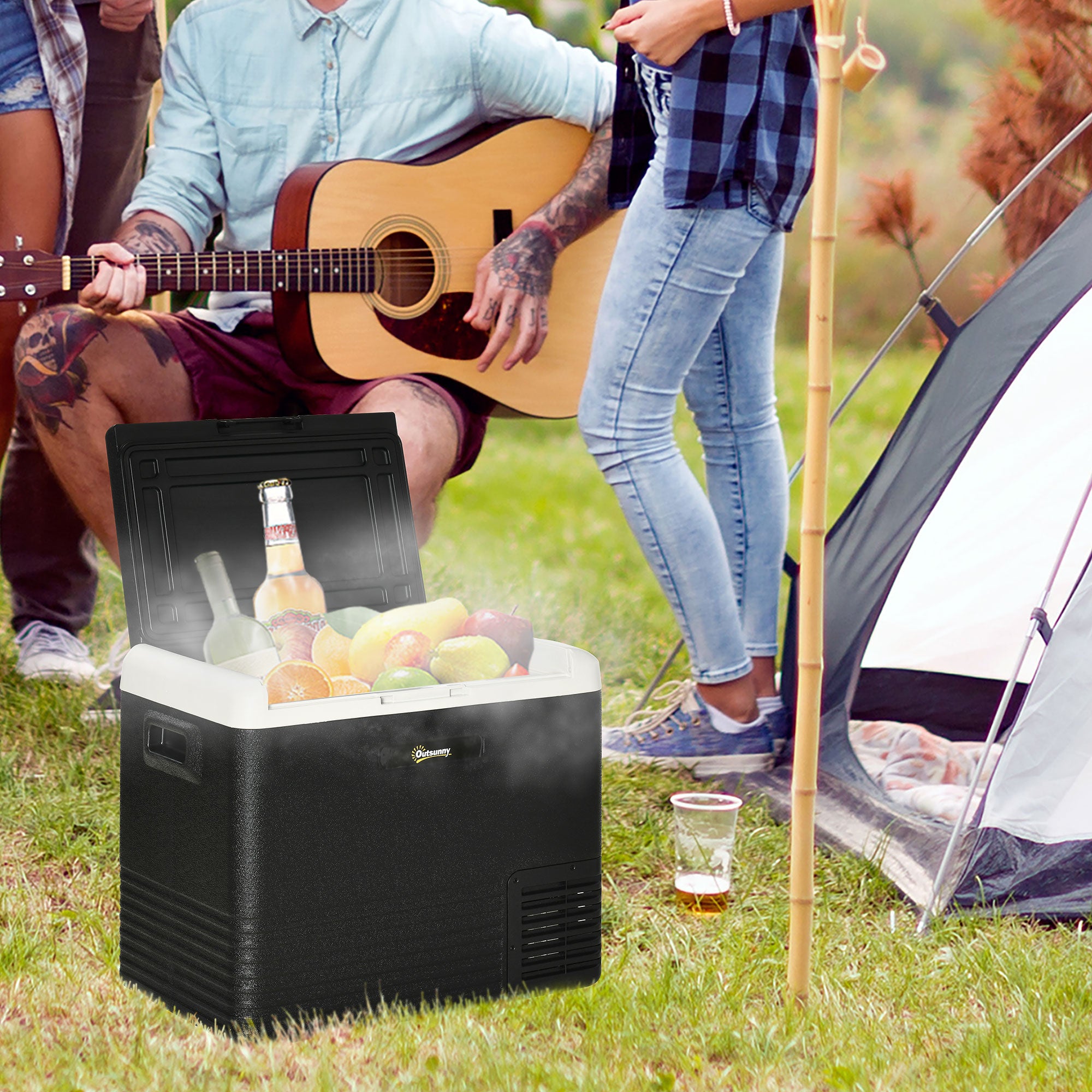 Outsunny 50L Car Refrigerator, Portable Compressor Car Fridge Freezer, Electric Cooler Box with 12/24V DC and 110-240V AC for Camping, Driving, Picnic, Down to -20℃ - North Peak Garden Furniture