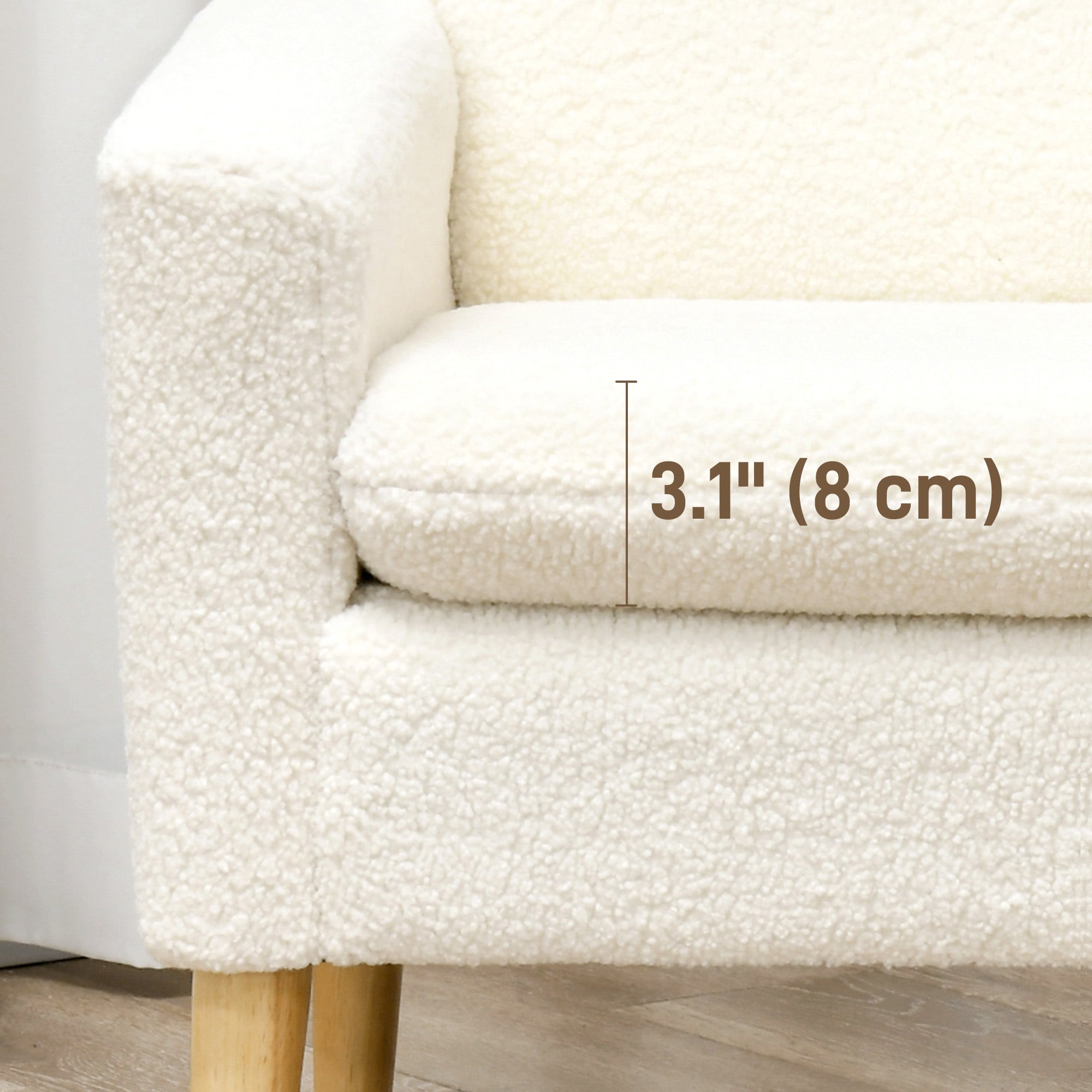 HOMCOM Armchair, Upholstered Accent Chair with Wood Legs and Wide Padded Seat, Teddy Occasional Chair, Cream White - North Peak Garden Furniture