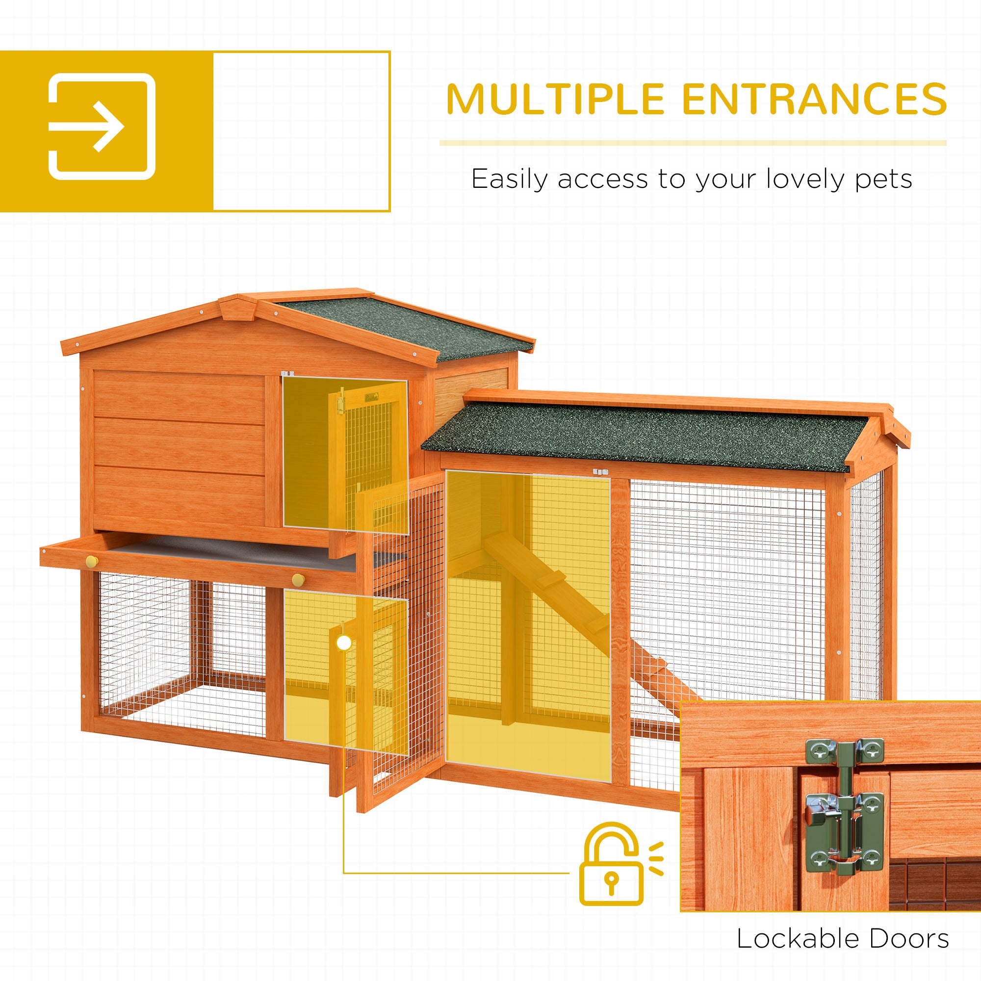 PawHut Two-Tier Rabbit Hutch with Run, Ramp, Slide-Out Tray, for Garden - Orange - North Peak Garden Furniture