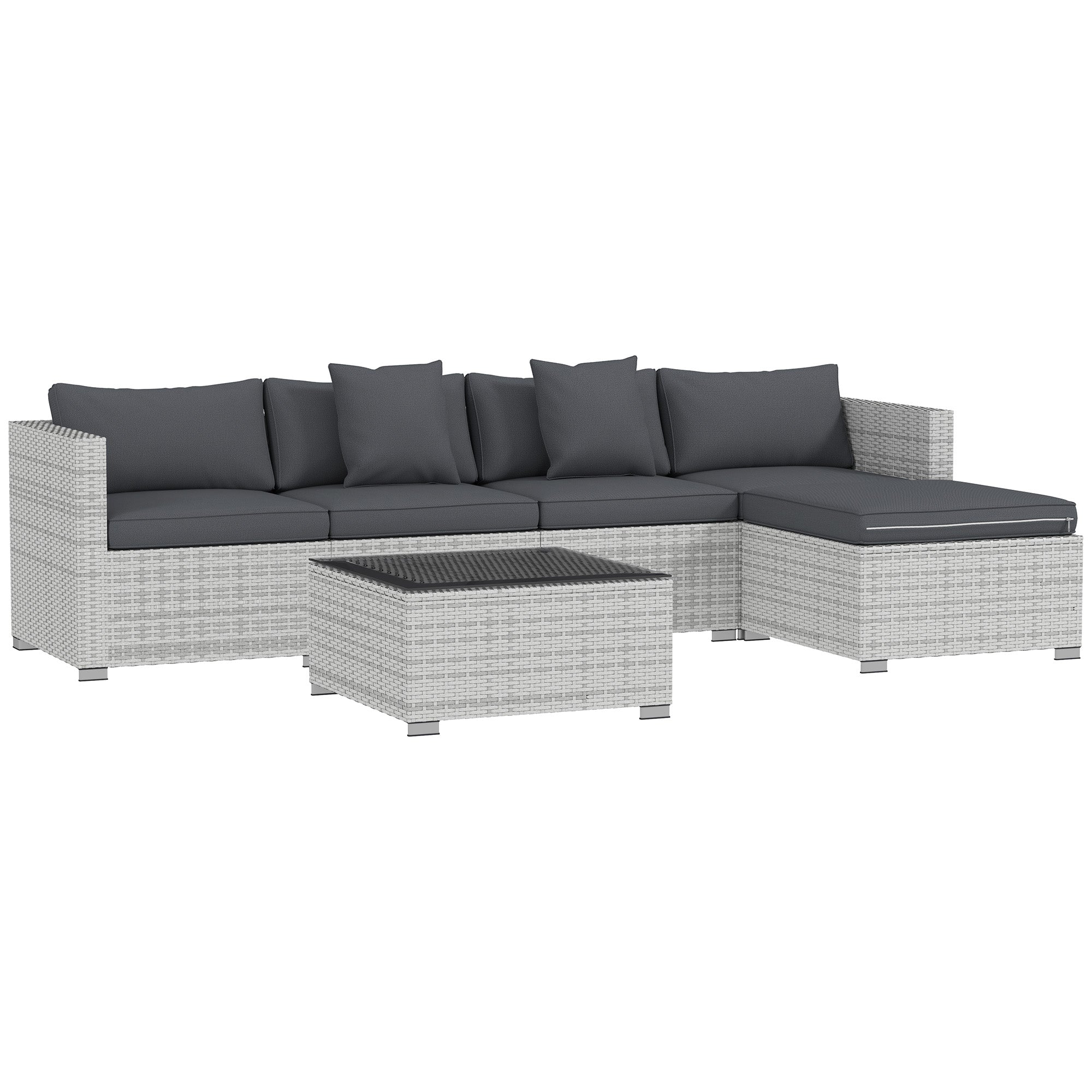 Outsunny 6 Pieces Rattan Corner Sofa Set - Mixed Grey - North Peak Garden Furniture