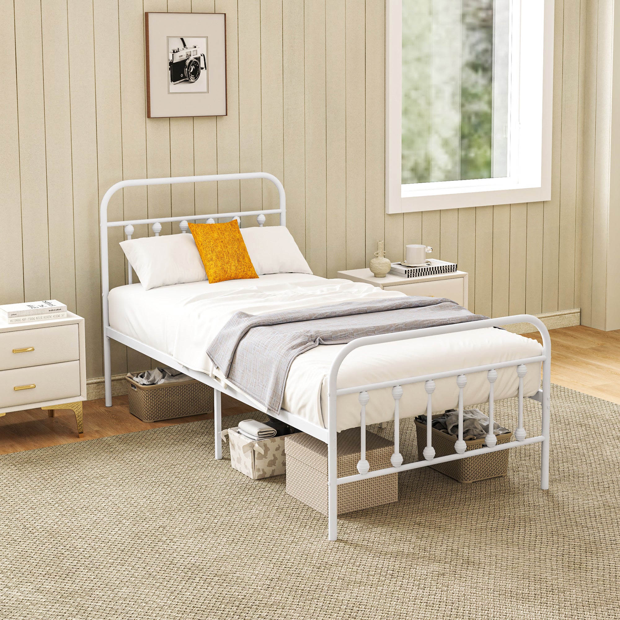 HOMCOM Single Minimalistic Metal Bed Frame - White - North Peak Garden Furniture