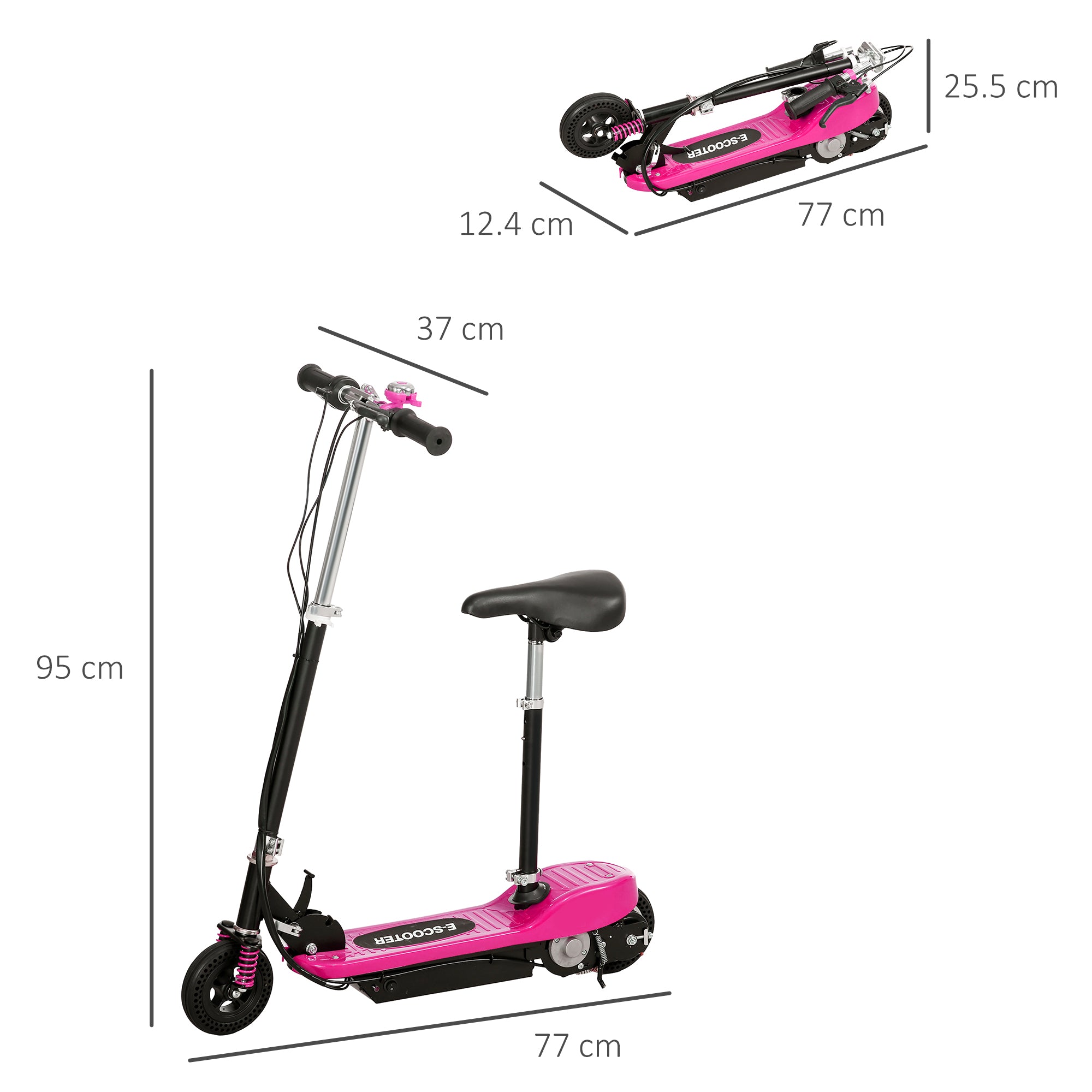 HOMCOM Steel Ride on Powered Scooter, Folding E-Scooter with Warning Bell, 15km/h Maximum Speed, for 6-14 Years Old, Pink