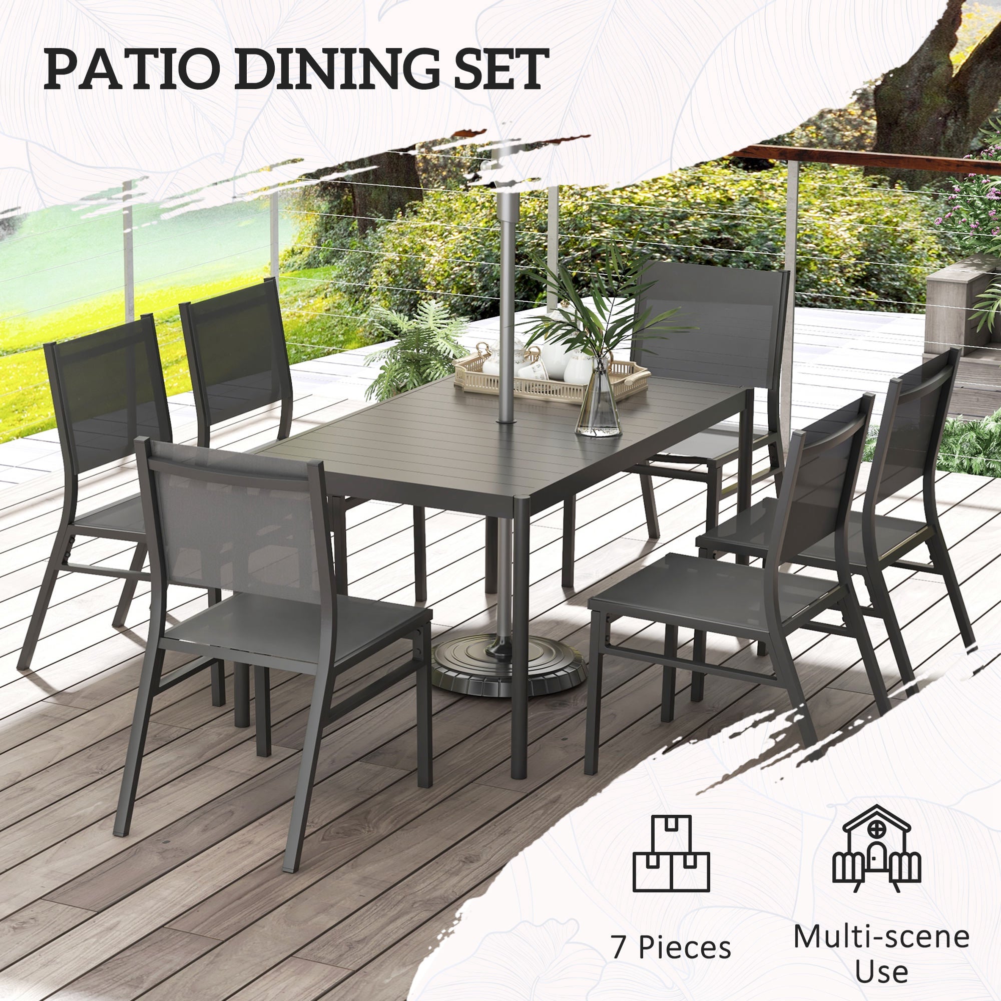 Outsunny Seven-Piece Steel Dining Set, with Aluminium-Top Table - North Peak Garden Furniture
