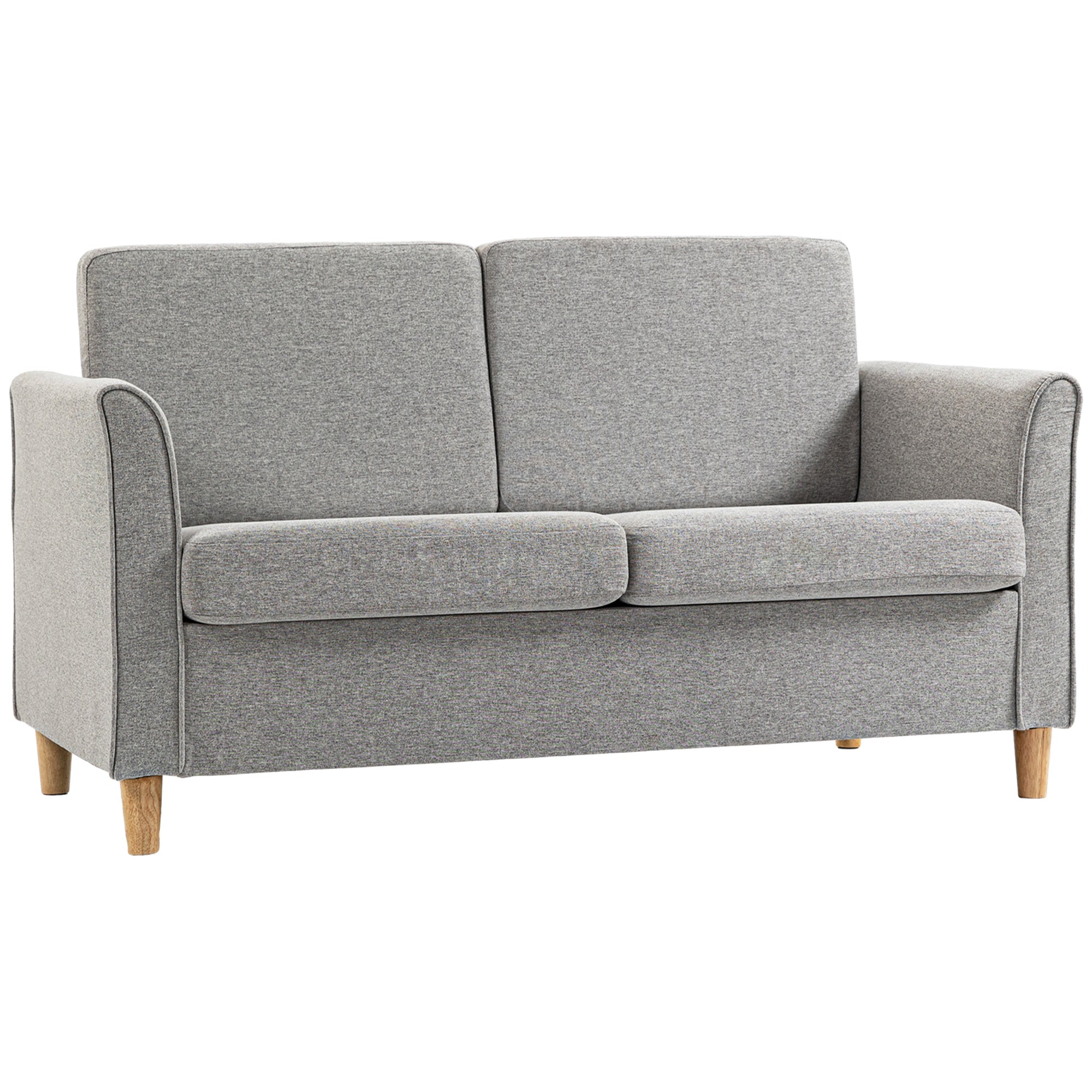 HOMCOM Compact Loveseat Sofa, Modern 2 Seater Sofa for Living Room with Wood Legs and Armrests, Light Grey - North Peak Garden Furniture
