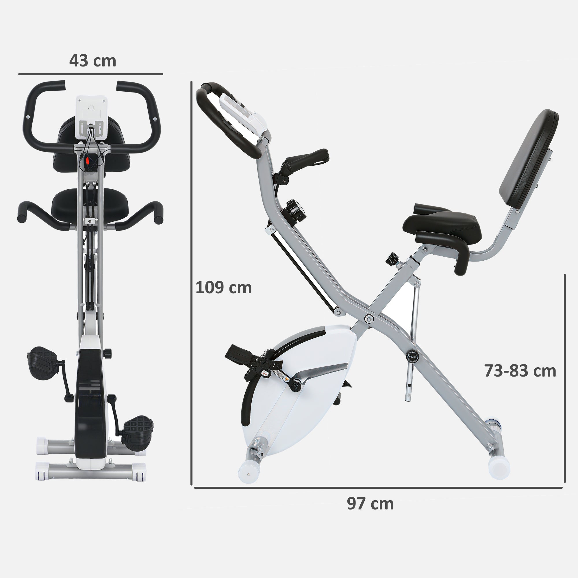 SPORTNOW 5-In-1 Folding Exercise Bike with Arm Workout Bands, Quiet 8-Level Magnetic Resistance Foldable Exercise Bike with LCD, Tablet Holder, Hand Pulse Sensor for Home Use Indoor Cycling, White - North Peak Garden Furniture