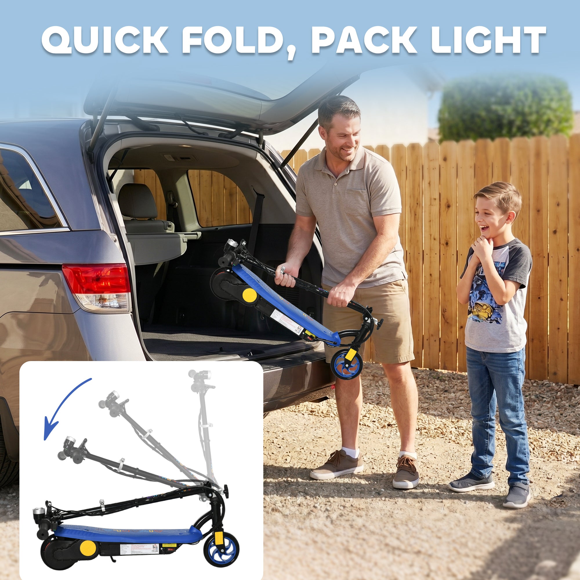 HOMCOM Foldable Electric Scooter, with LED Headlight, for Ages 7-14 Years - Blue