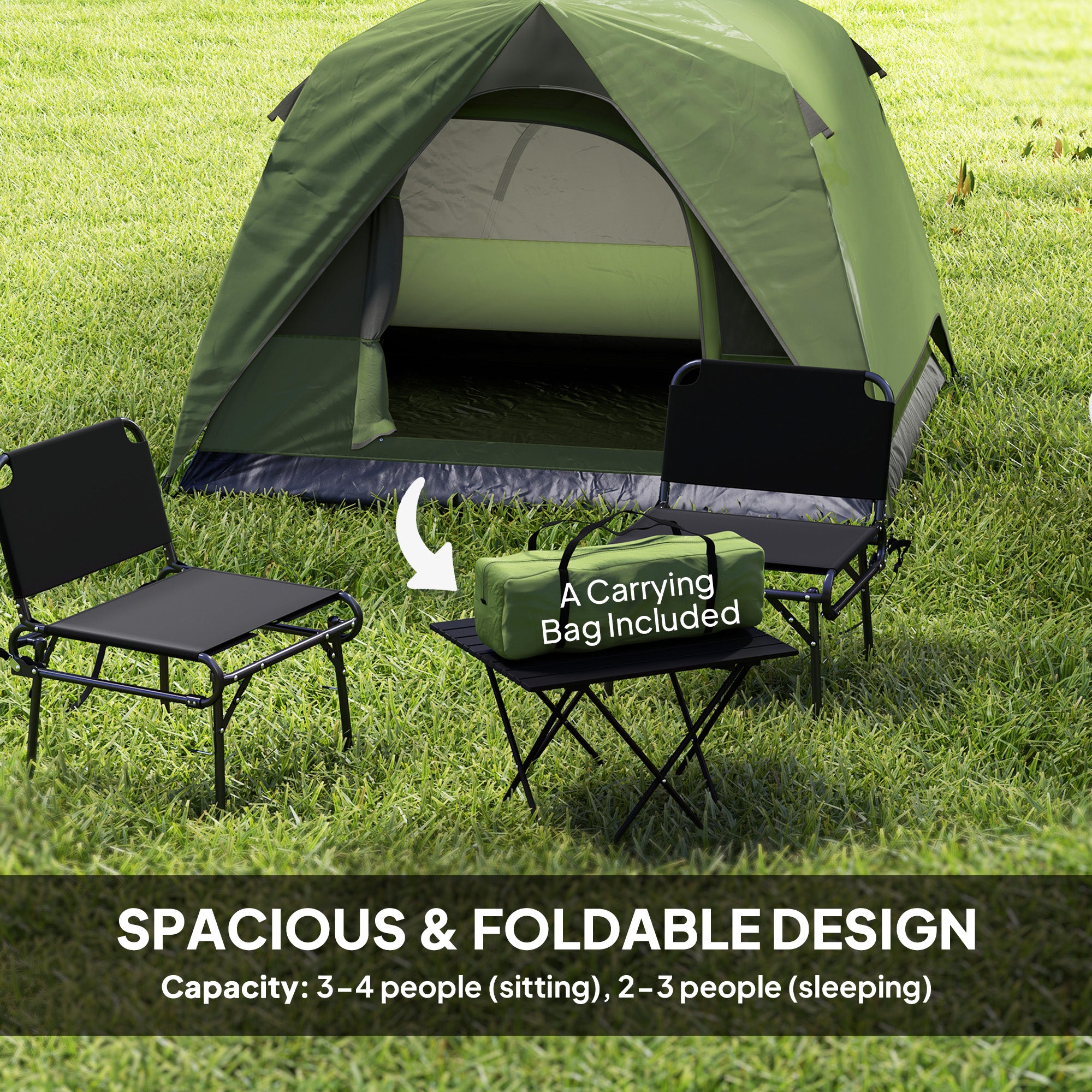 Outsunny 3-4 Person Camping Tent, Easy Set Up Waterproof Dome Tent with Sewn-in Groundsheet, Mesh Windows, Pocket and Hook for Camping, Hiking, Backpacking, Olive Green and Grey - North Peak Garden Furniture