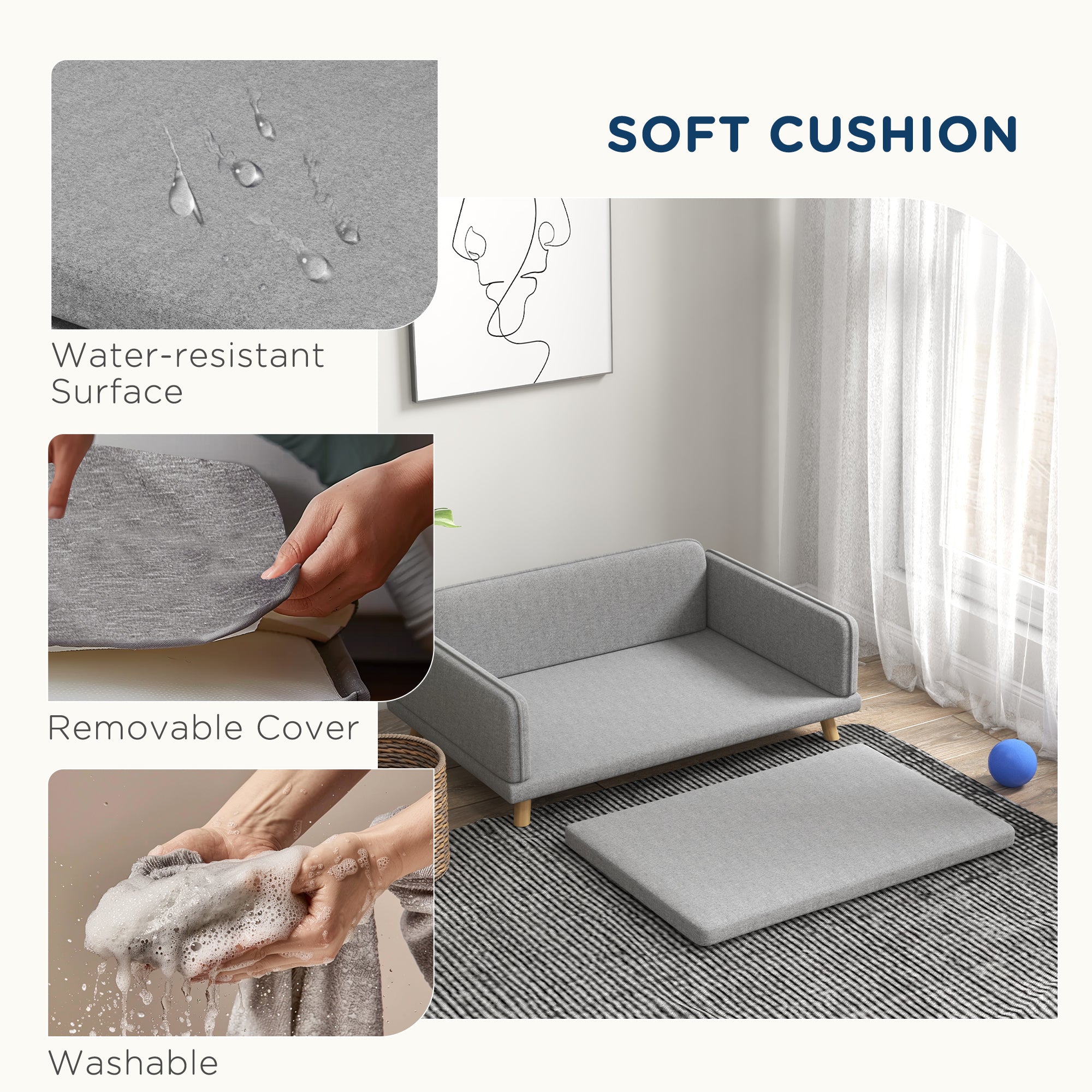 PawHut Pet Sofa for Medium Dogs, with Water-Resistant Fabric, Four Legs - Grey - North Peak Garden Furniture