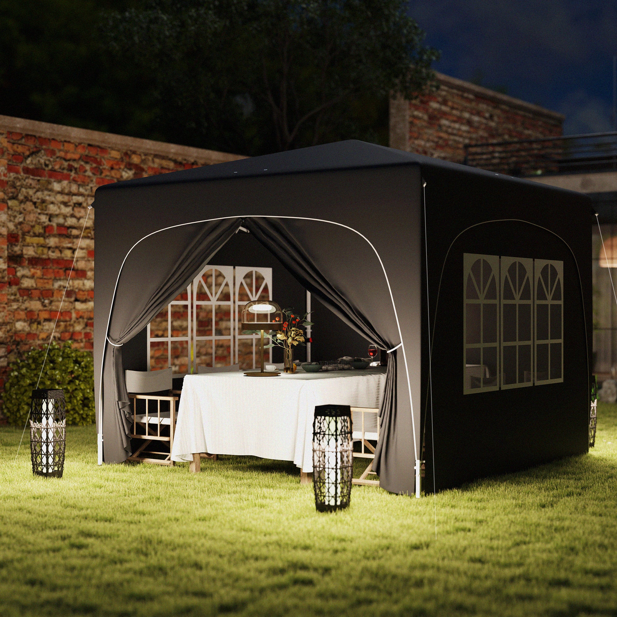 Outsunny 3 x 3m Pop-Up Gazebo Shelter, with Accessories - Black - North Peak Garden Furniture
