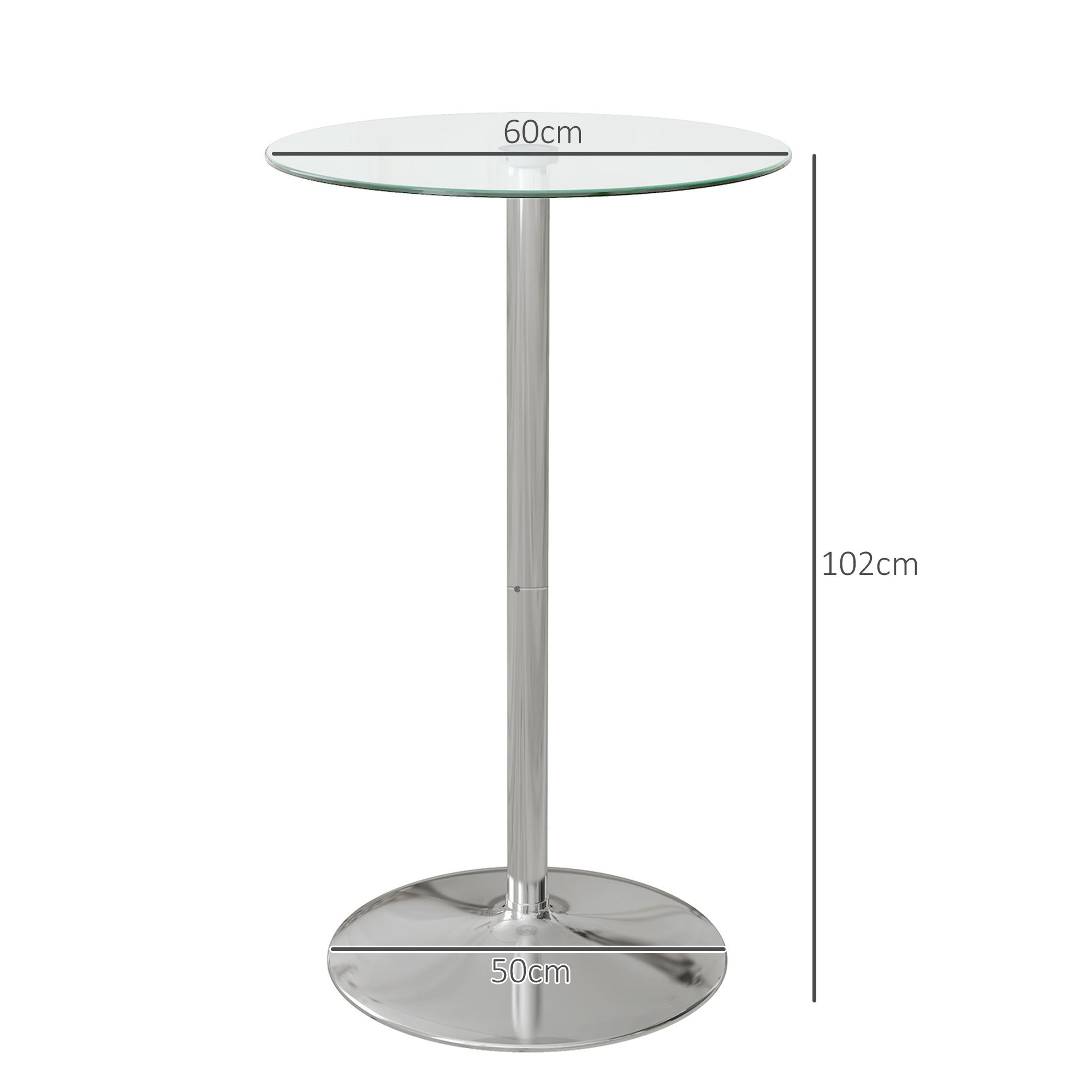 HOMCOM High Top Bar Table, Round Kitchen Table with Tempered Glass Top and Steel Base, Bistro Table for 2 People, Clear - North Peak Garden Furniture