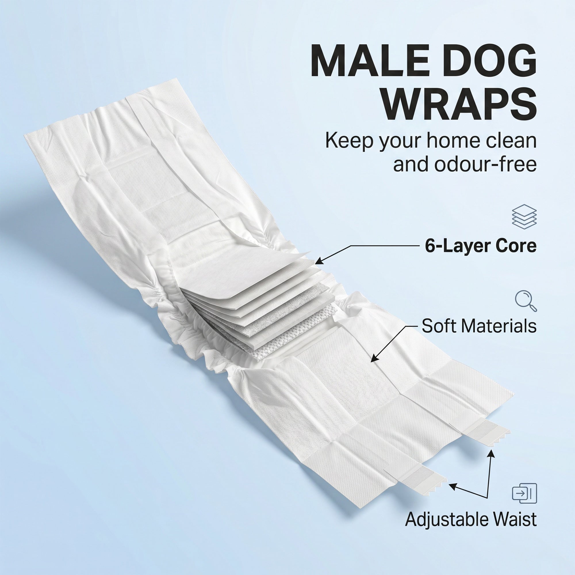 PawHut Dog Diapers Super Absorbent Leak-Proof Dog Nappies for Male Dogs Size M 45-64 cm Waist