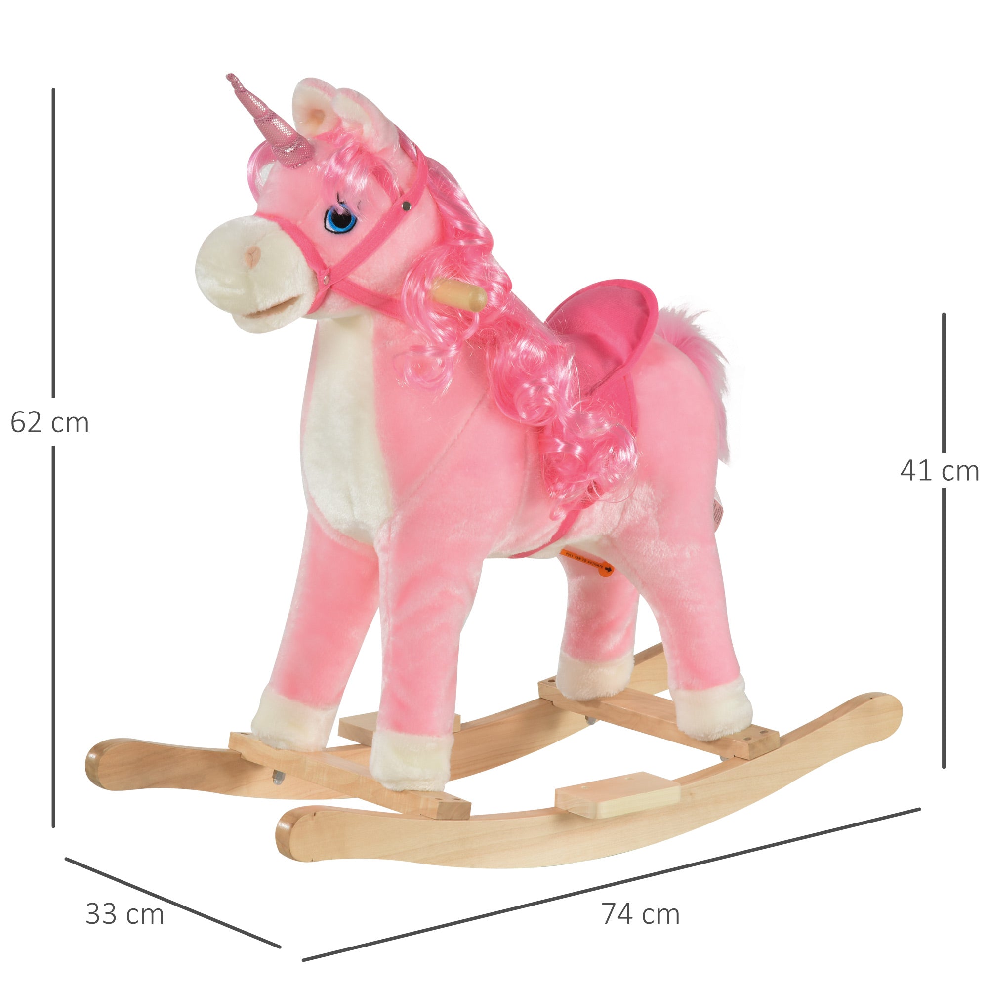 HOMCOM Kids Plush Rocking Horse Ride On Unicorn w/ Sound Moving Mouth Wagging Tail Children Rocker Toy Gift 3-6 Years Pink