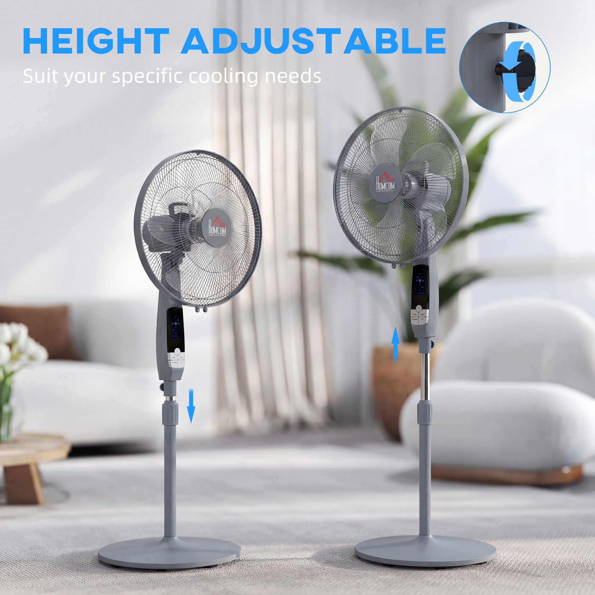 HOMCOM 16" Pedestal Standing Floor Fan, Oscillation Cooling Fan with Remote Control, Grey