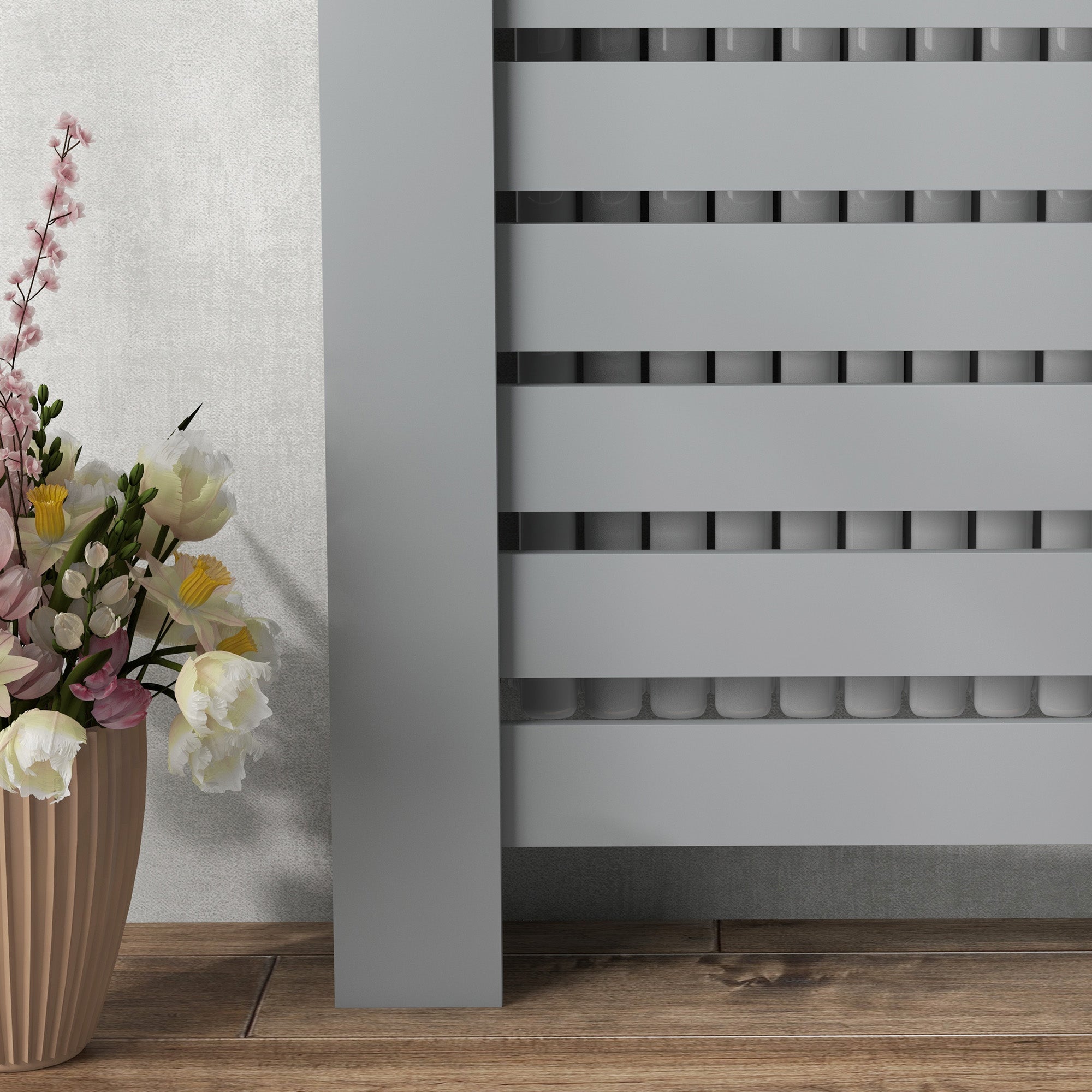 HOMCOM 95.5H x 111Wcm Radiator Cover, with Drawer - Grey - North Peak Garden Furniture
