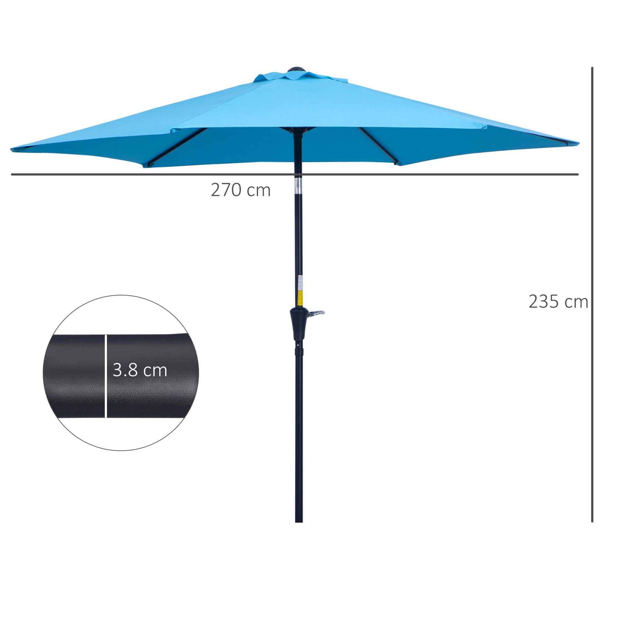 Outsunny 2.7M Garden Parasol Umbrella with Tilt and Crank, Outdoor Sun Parasol Sunshade Shelter with Aluminium Frame, Blue