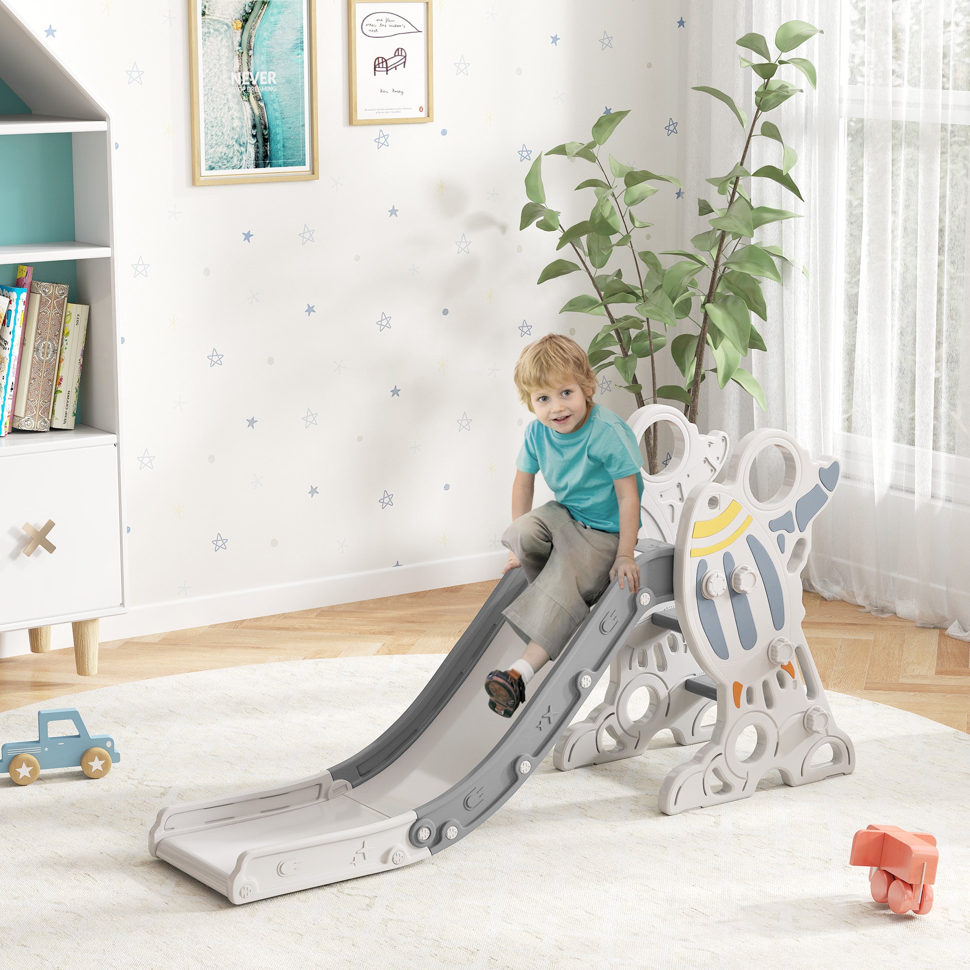 AIYAPLAY Space-Themed Baby Slide Freestanding Slide for Kids, for Ages 1.5-3 Years - Grey