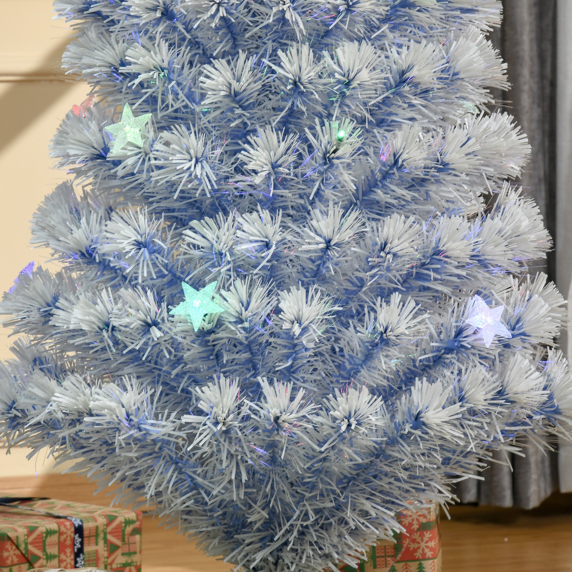 HOMCOM 5FT Artificial Fibre Optic Christmas Tree Seasonal Decoration w/ LED Lights Pre-Lit Easy Store White Blue - North Peak Garden Furniture