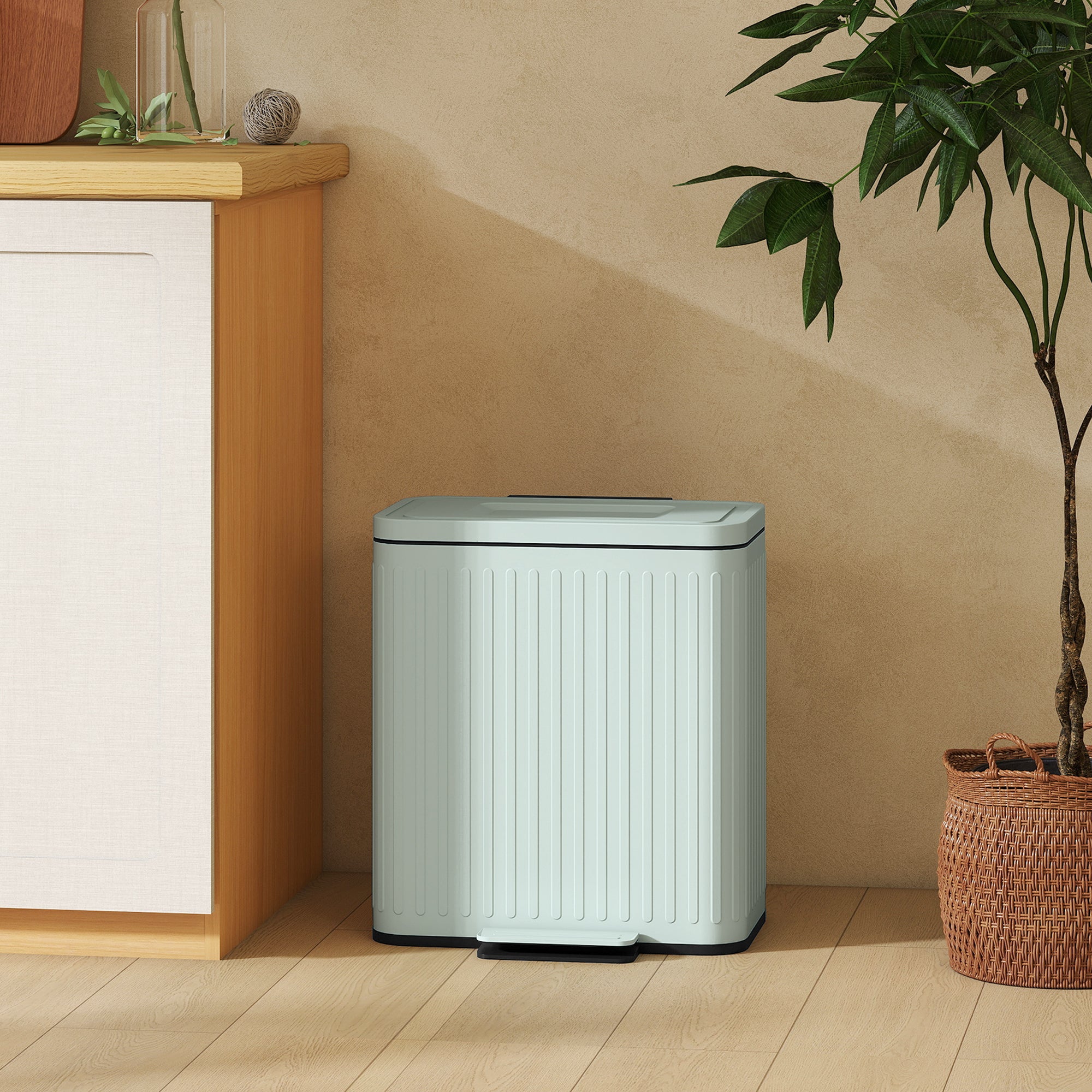 HOMCOM 40L Dual Compartment Rubbish Bin, with Soft-Close Lid - Green - North Peak Garden Furniture