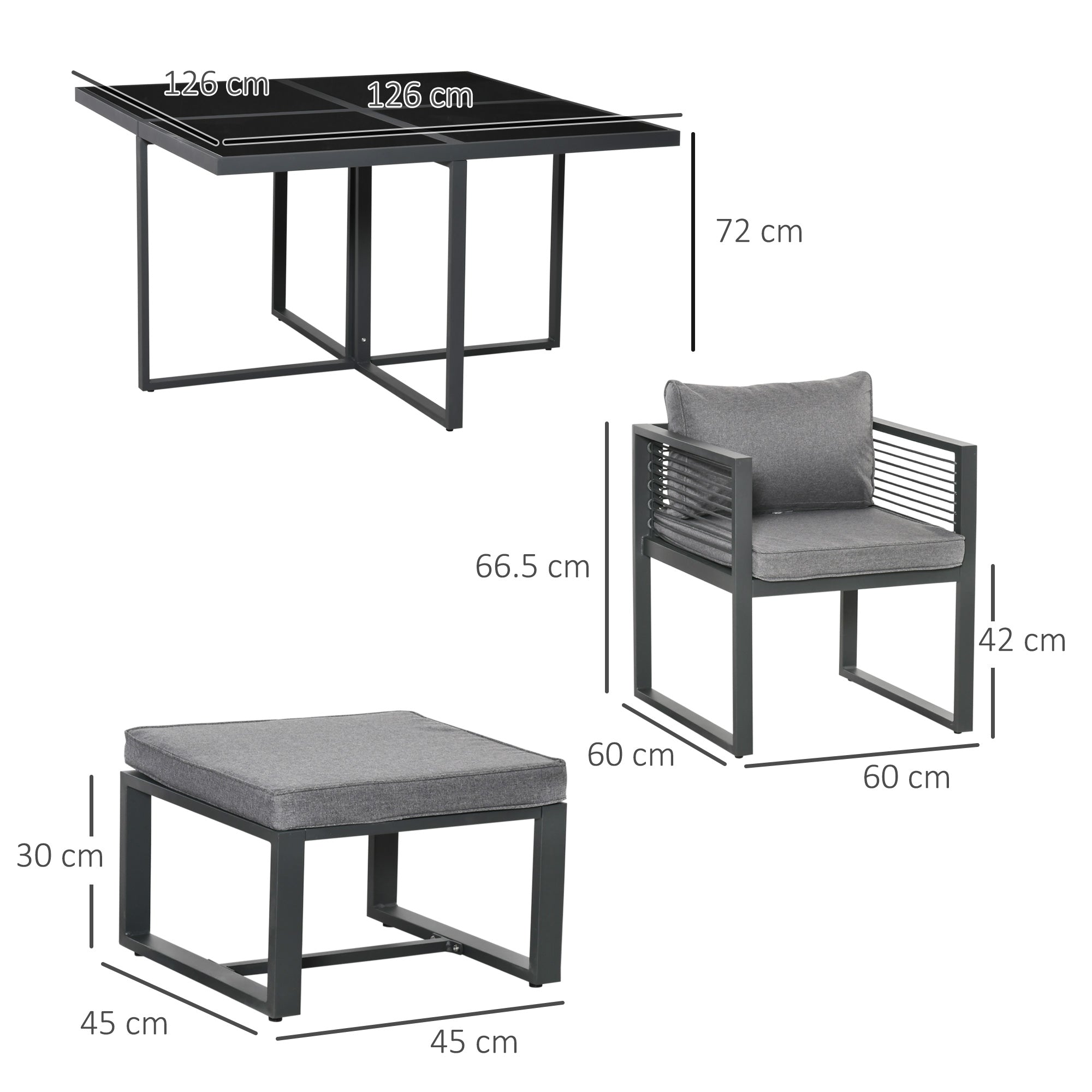 Outsunny Nine-Piece Aluminium Garden Set, with Glass-Top Table - Grey - North Peak Garden Furniture