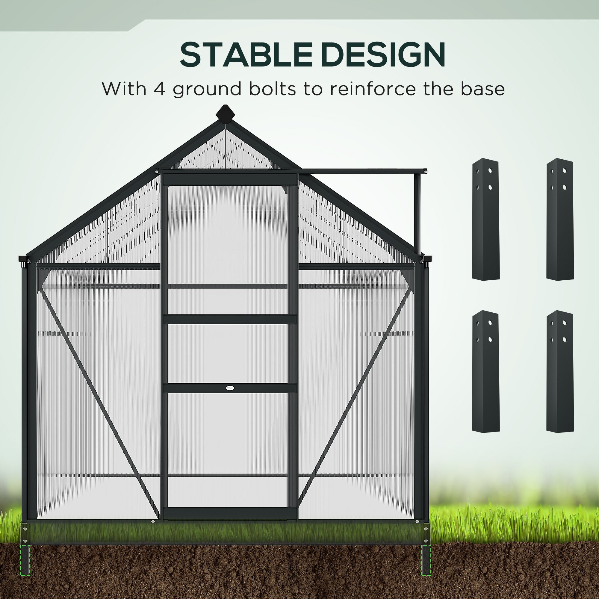 Outsunny 6 x 8ft Polycarbonate Greenhouse, Large Walk-In Green House with Slide Door and Window, Garden Plants Grow House with Aluminium Frame and Foundation, Grey - North Peak Garden Furniture