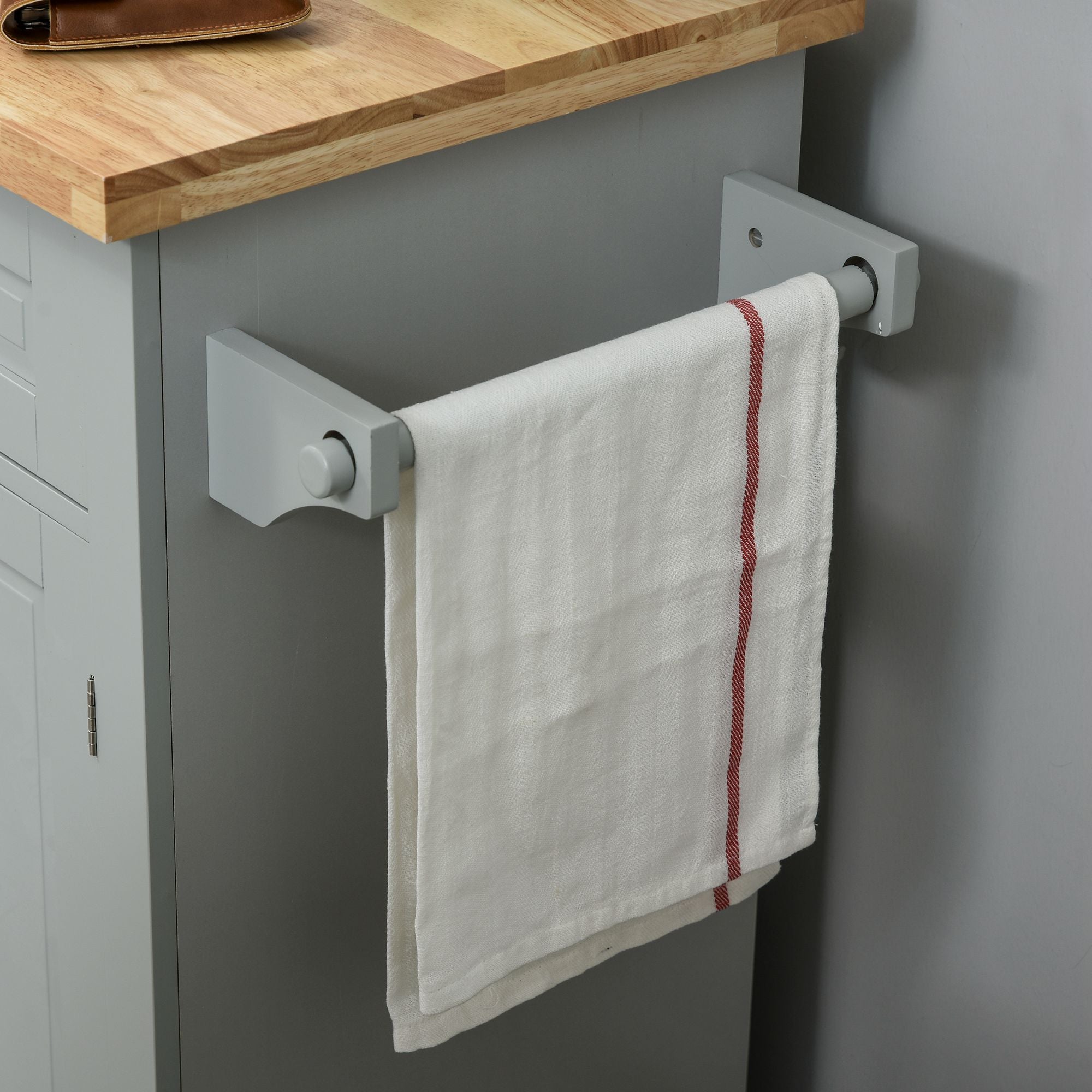 HOMCOM Rolling Kitchen Island Storage Trolley with Rubber Wood Top & Drawers for Dining Room, Grey - North Peak Garden Furniture