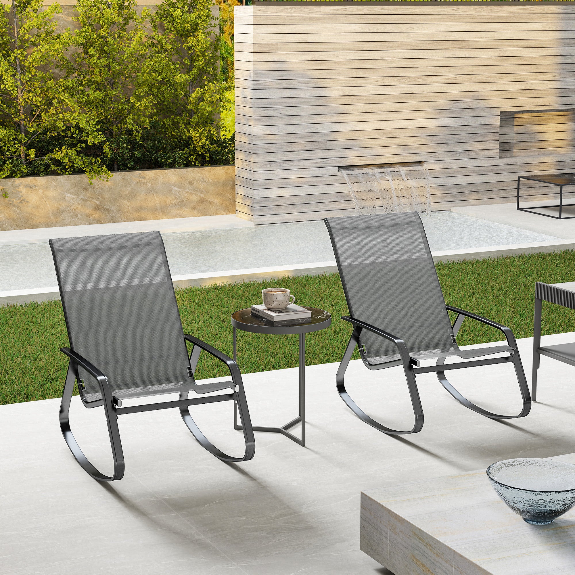 Outsunny Set of Two Rocking Garden Chairs - Grey - North Peak Garden Furniture