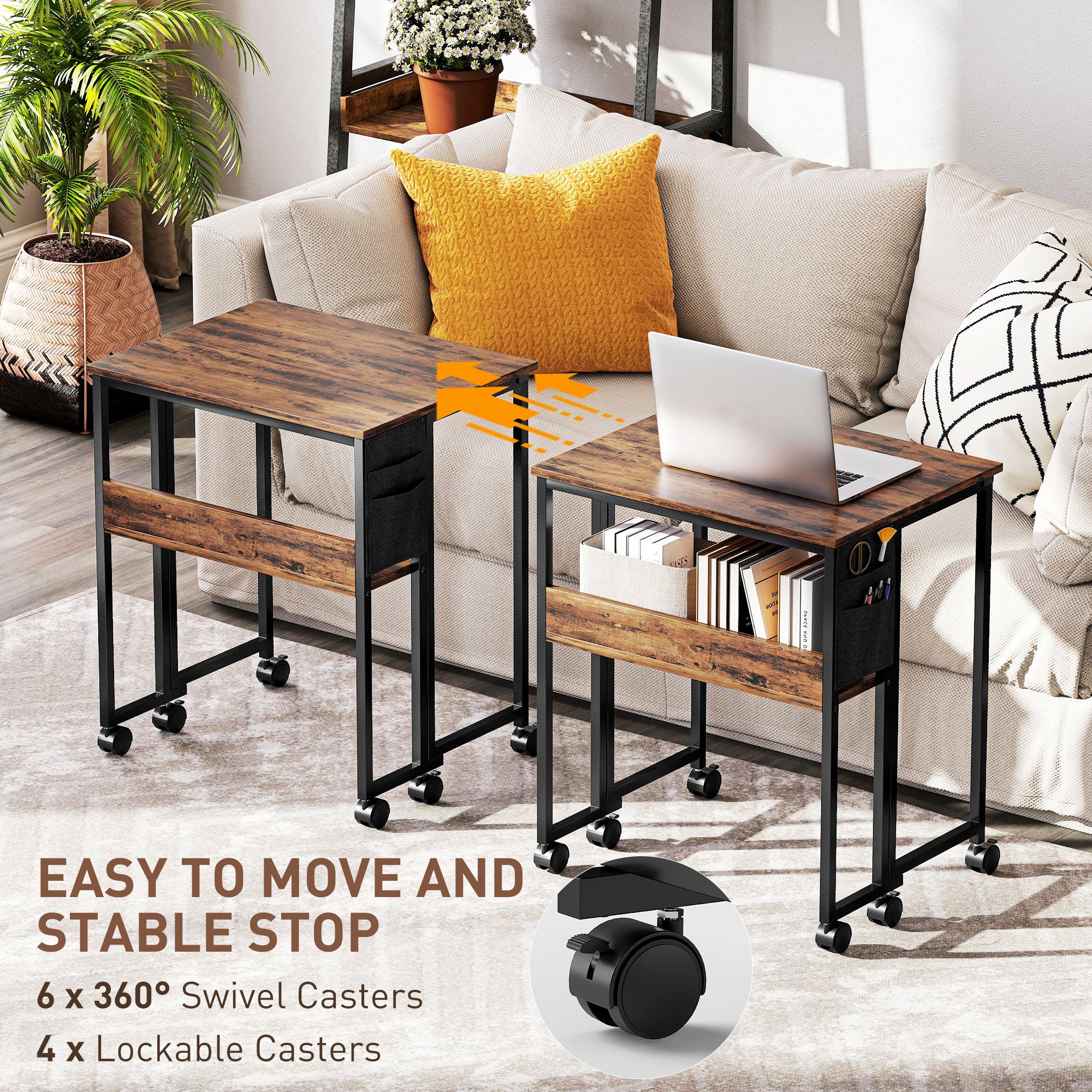 HOMCOM 63 cm Drop Leaf Writing Work Desk - Rustic Brown - North Peak Garden Furniture