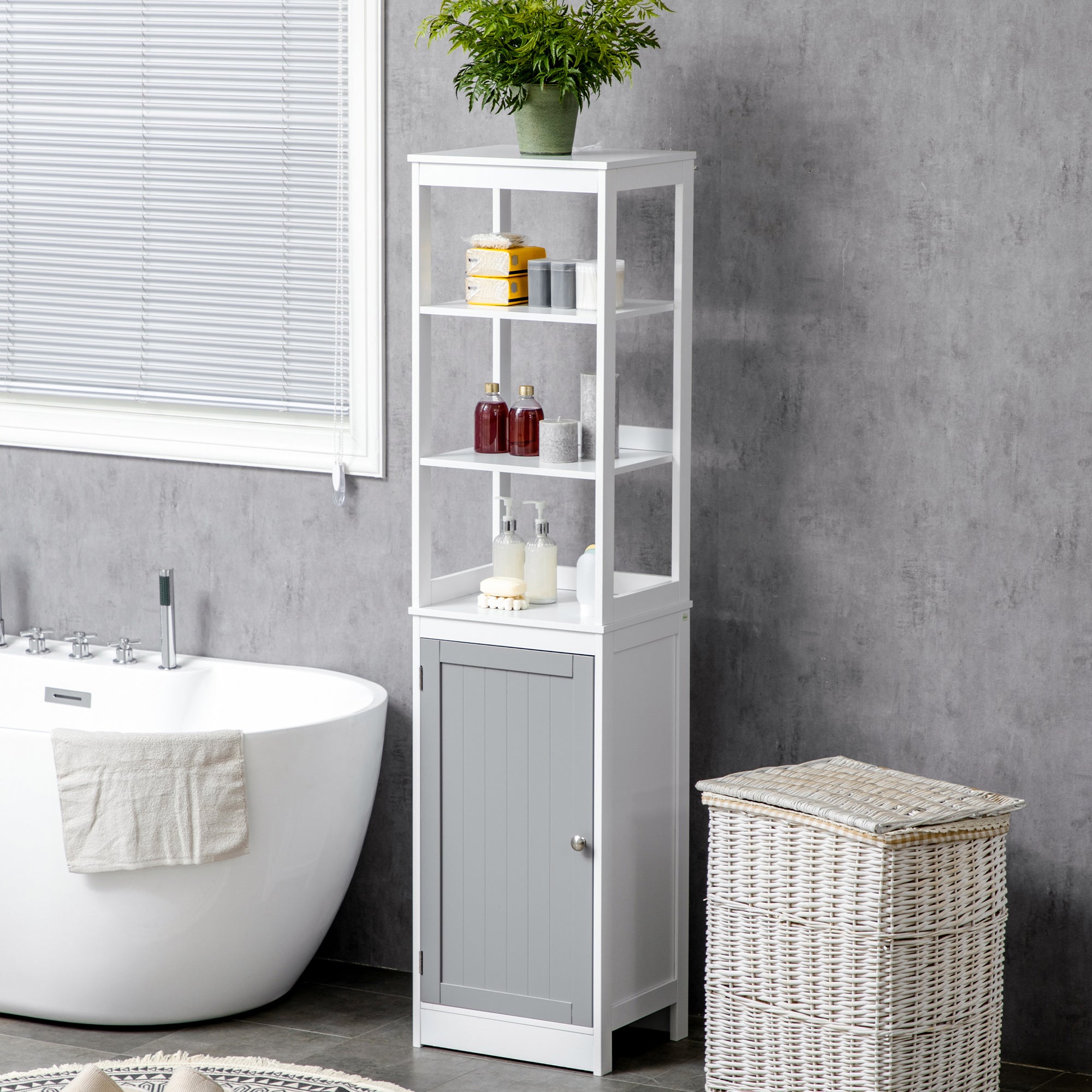 kleankin Tall Bathroom Cabinet Free Standing Slimline Cupboard Tallboy Unit Storage Organiser for Bathroom, Living Room, Kitchen - North Peak Garden Furniture