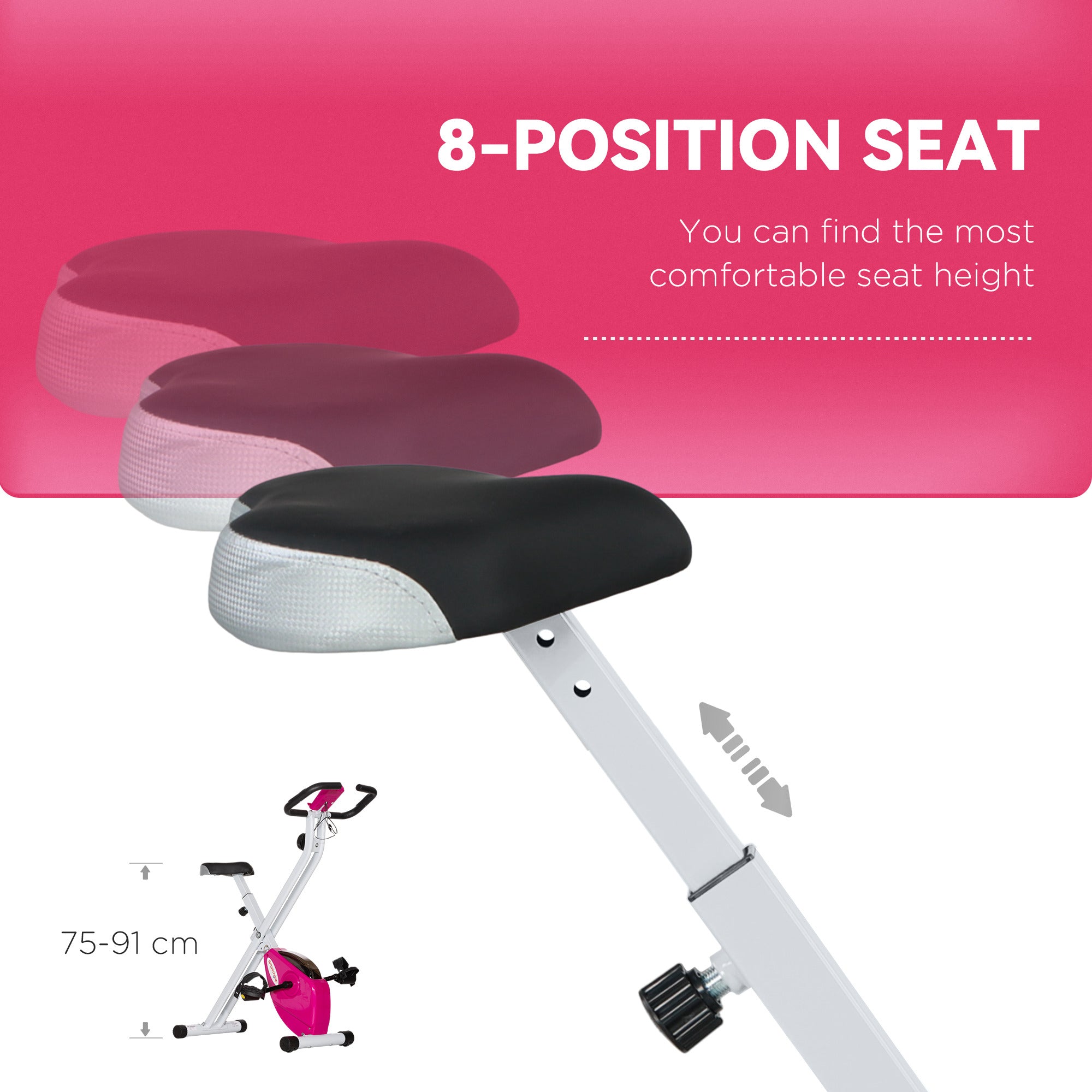 SPORTNOW Folding and Quiet Exercise Bike with 8-Level Magnetic Resistance and Heart Rate Sensor, for Home Gym, Pink and White - North Peak Garden Furniture