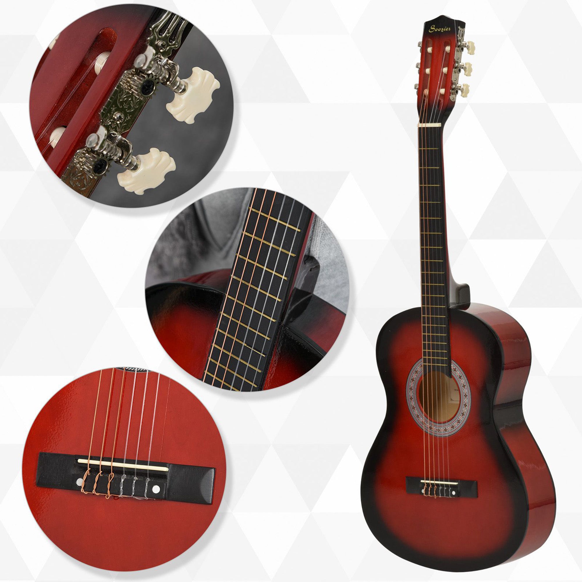 HOMCOM 36" 3/4 Beginner Acoustic Guitar Set, with Protective Case, Red