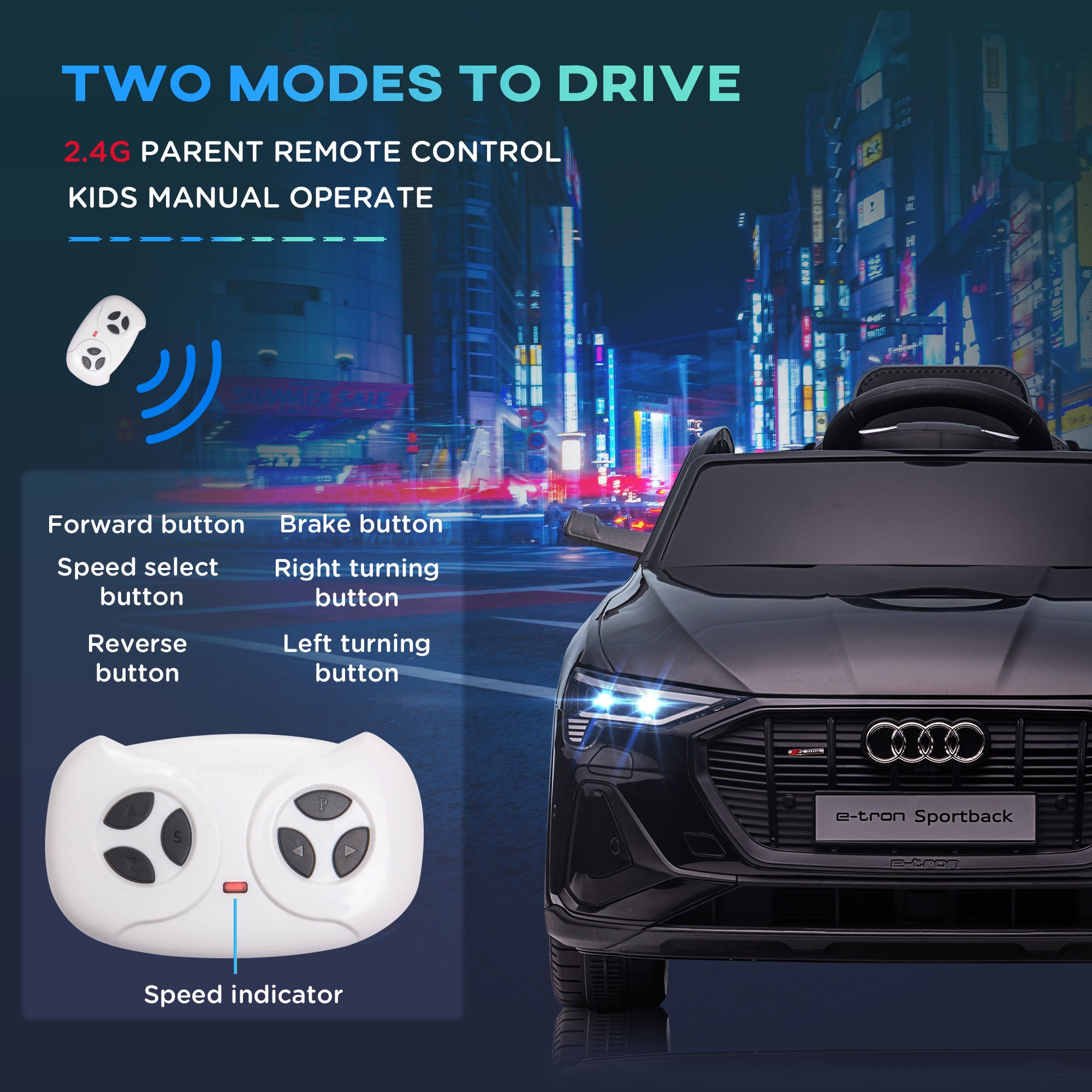 HOMCOM Audi E-tron Licensed 12V Kids Electric Ride On Car with Parental Remote Music Lights MP3 Suspension Wheels for 3-5 Years Black - North Peak Garden Furniture