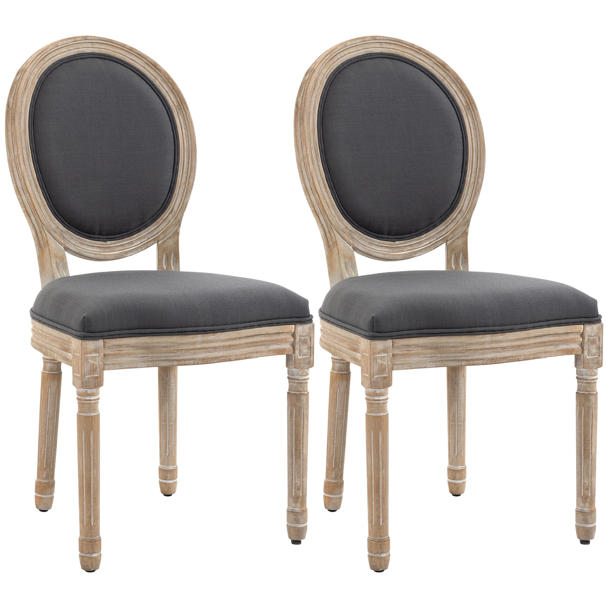 HOMCOM Set of Two French-Inspired Wooden Dining Chairs - Grey - North Peak Garden Furniture