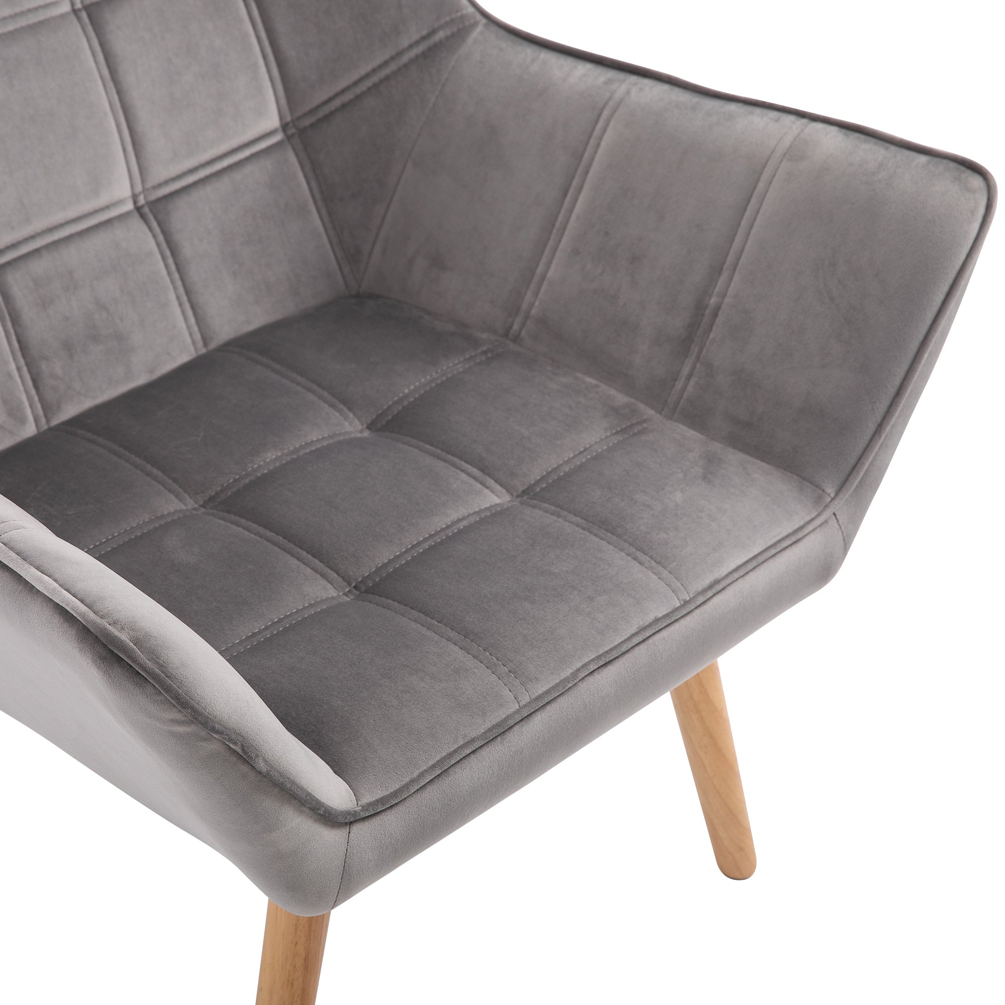 HOMCOM Armchair Accent Chair, Vanity Chair with Wide Arms, Slanted Back, Padding, Metal Frame, Wooden Legs, Home Bedroom Furniture Seating, Set of 2, Grey - North Peak Garden Furniture