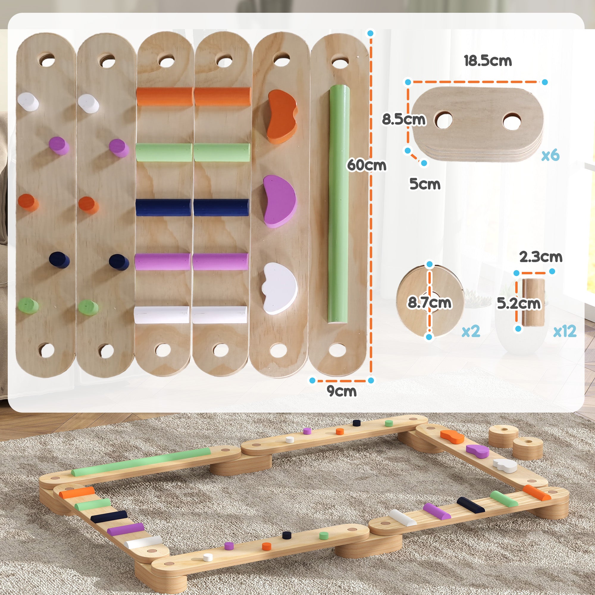 AIYAPLAY Wooden Balance Beam for Kids Build Coordination Agility and Strength