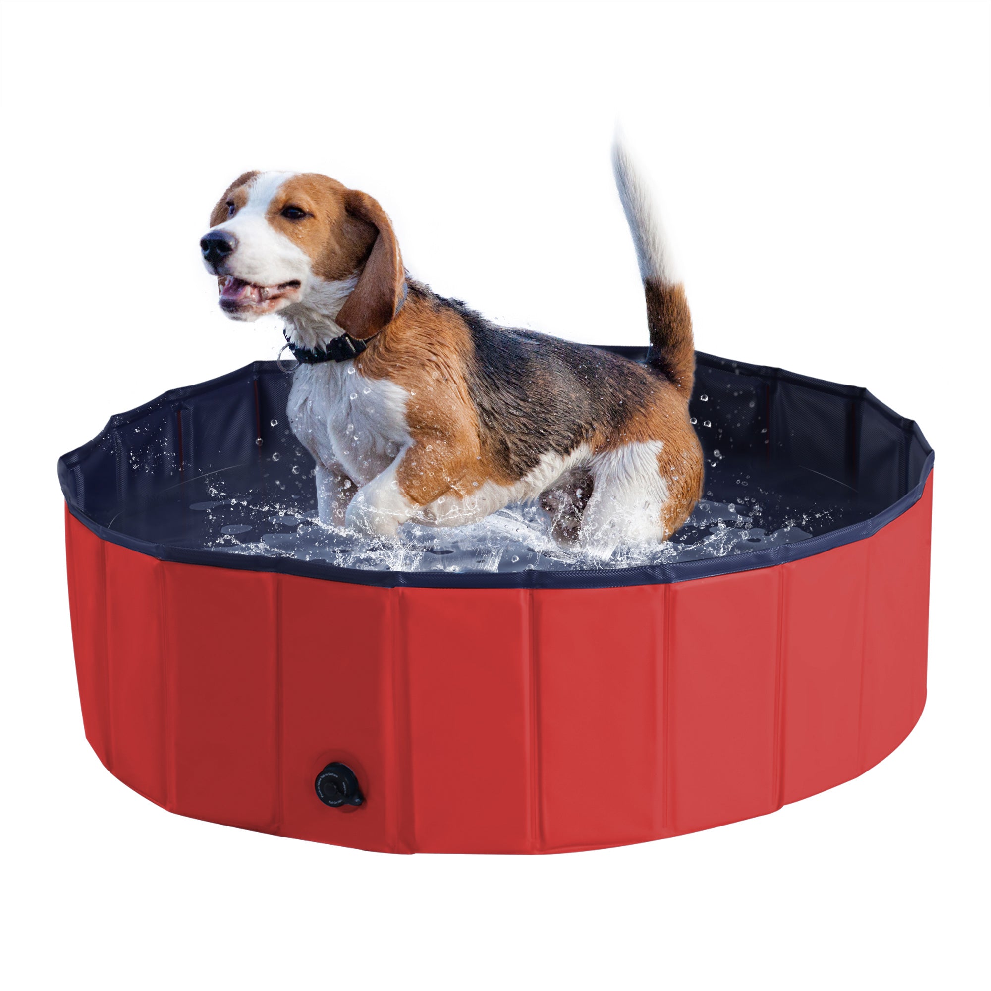 PawHut Foldable Dog Paddling Pool Pet Cat Swimming Pool Indoor/ Outdoor Collapsible Summer Bathing Tub Shower Tub Puppy Washer, Φ 100 x 30H cm, Red - North Peak Garden Furniture