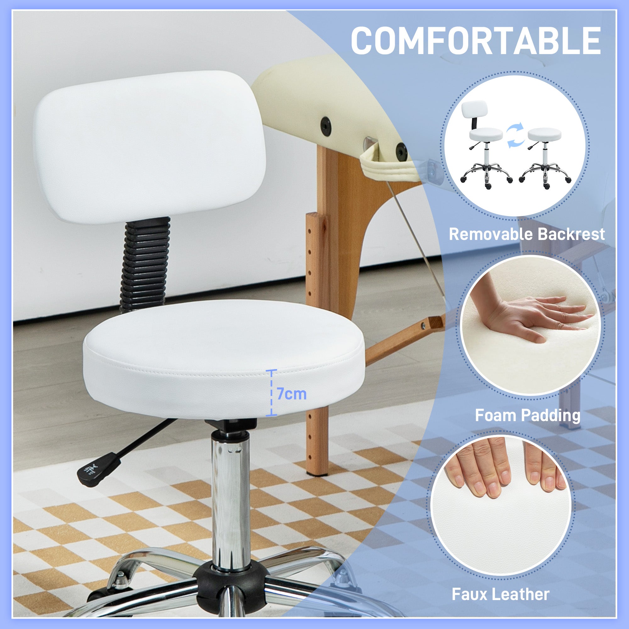 HOMCOM 360° Swivel Seat Salon Stool - White - North Peak Garden Furniture