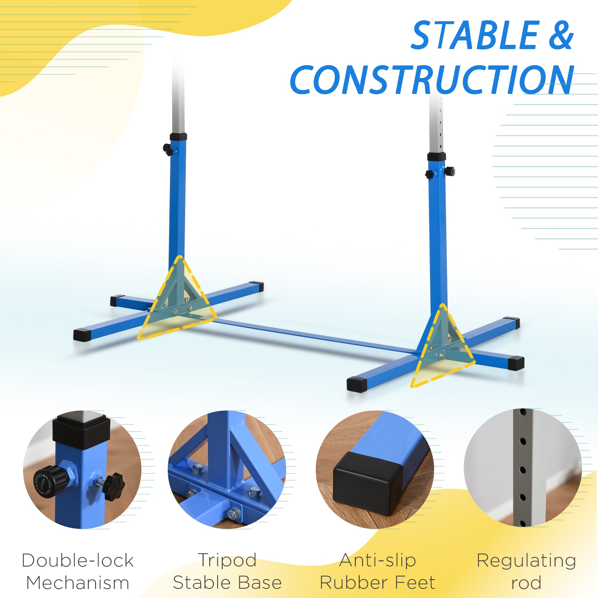 HOMCOM Height Adjustable Gymnastics Horizontal Bar For Kids Home Gym Training Children Junior Kip High Bar Fitness Blue - North Peak Garden Furniture