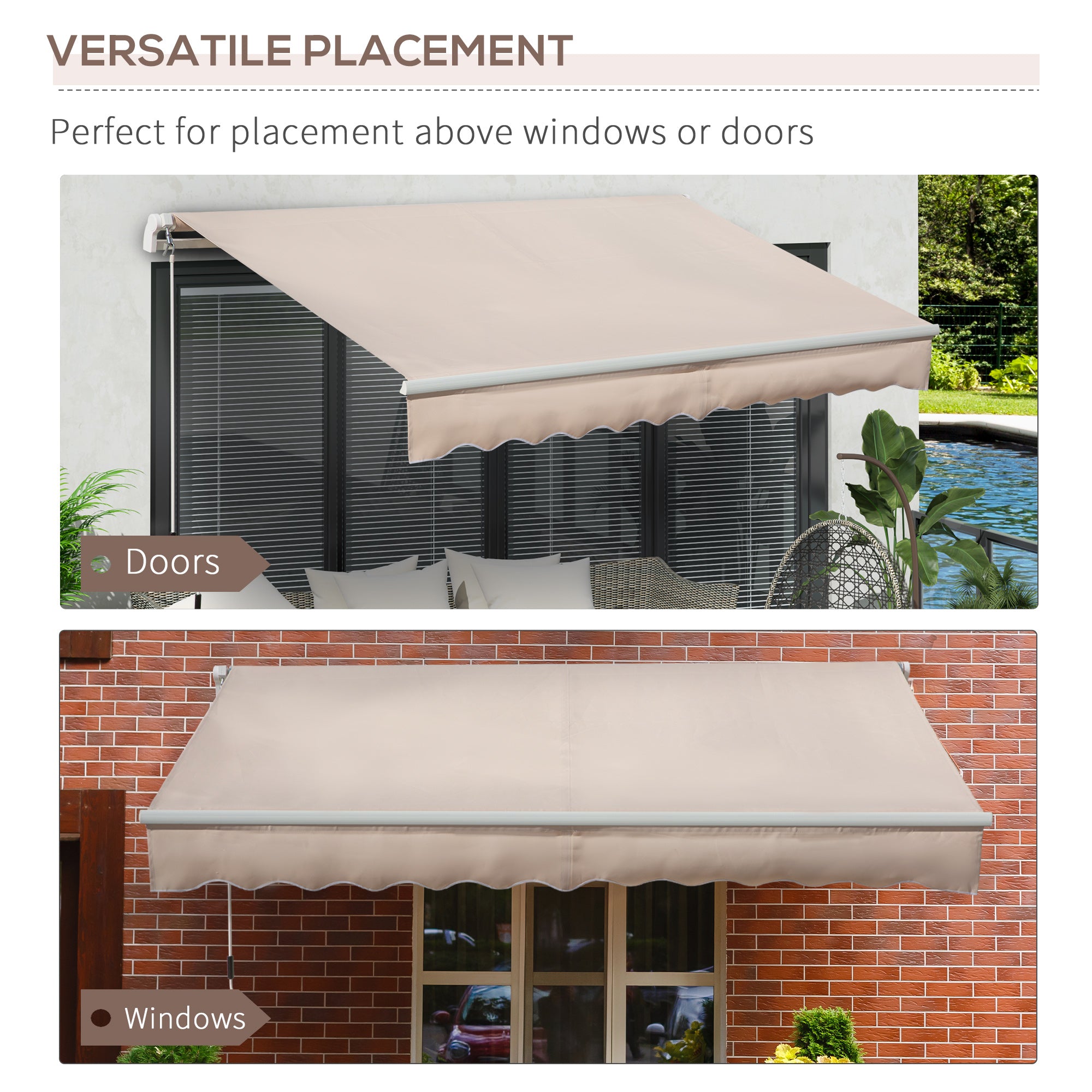 Outsunny Awning Canopy Manual Retractable Porch Sun Shade Shelter 3 x 2m Beige - North Peak Garden Furniture