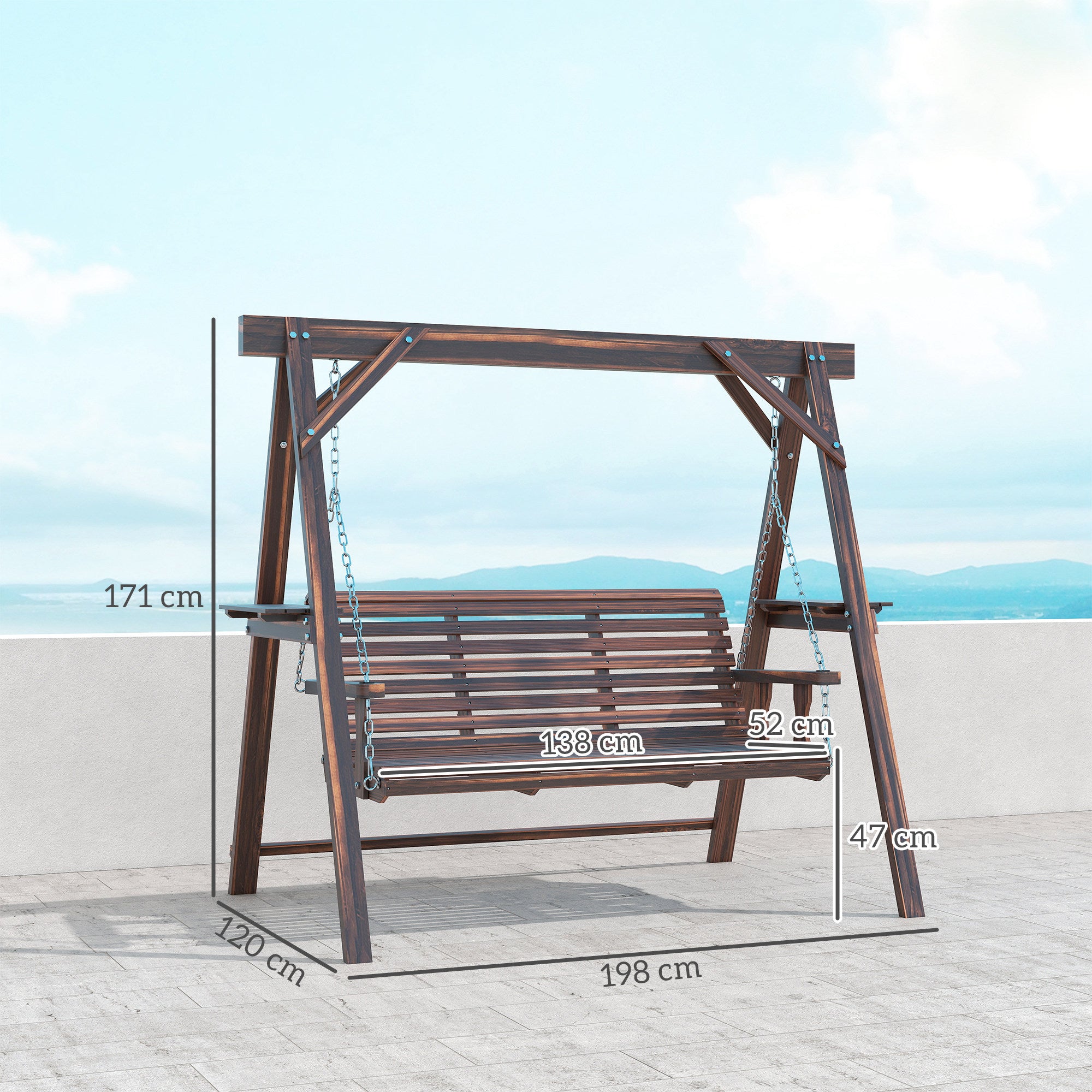 Outsunny Three-Seater Wooden Swing Bench