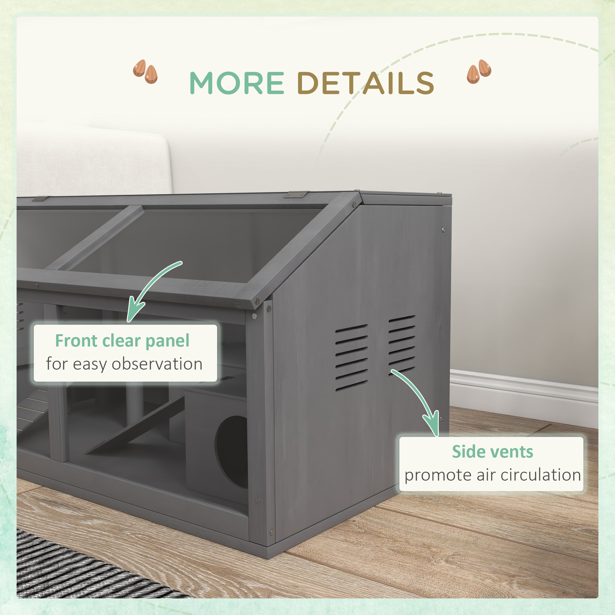 PawHut Hamster Cage, Wooden Small Animal Cage for Gerbils, Mice w/ Suspension Bridge, Openable Top, Hut, 85 x 45 x 44cm - Grey - North Peak Garden Furniture
