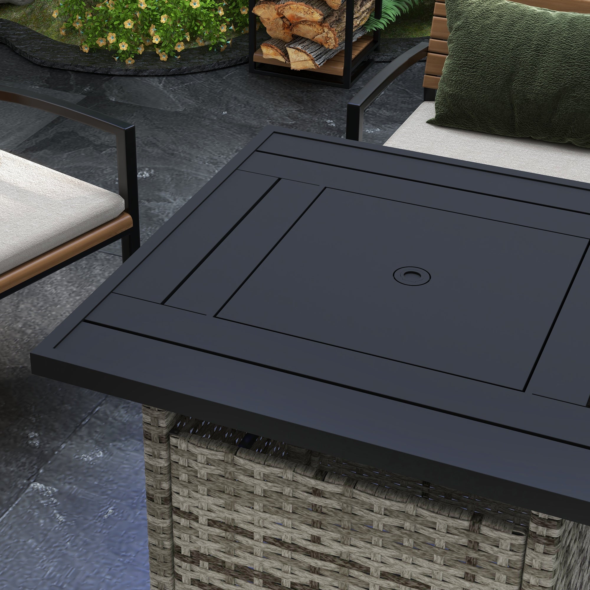 Outsunny 72.5 x 72.5cm 50,000 BTU Fire Pit Table, with Cover - Grey - North Peak Garden Furniture