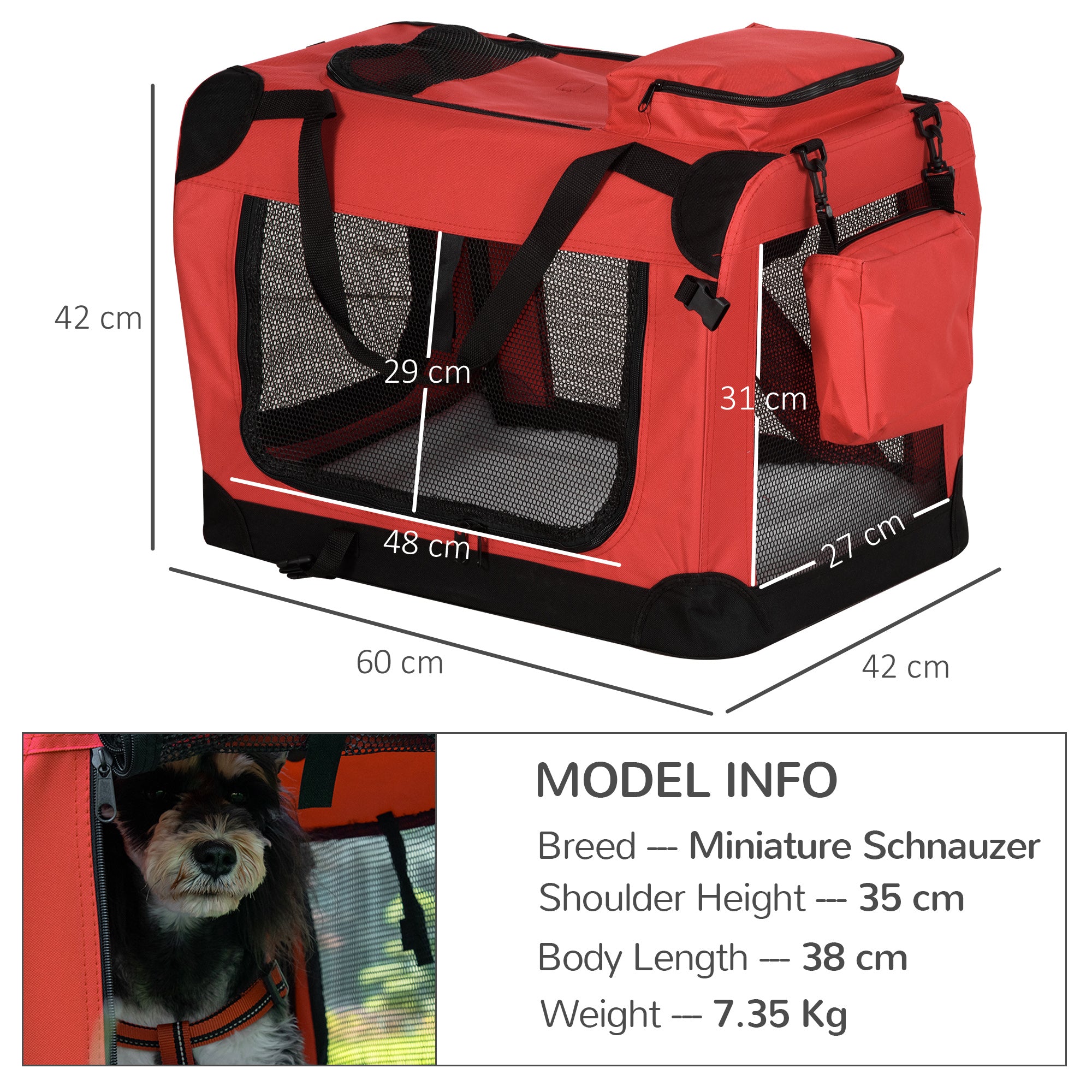 Pawhut Portable Dog Carrier Bag, Foldable Cat Carrier, PVC Oxford Cloth, for Small & Miniature Dogs, Red