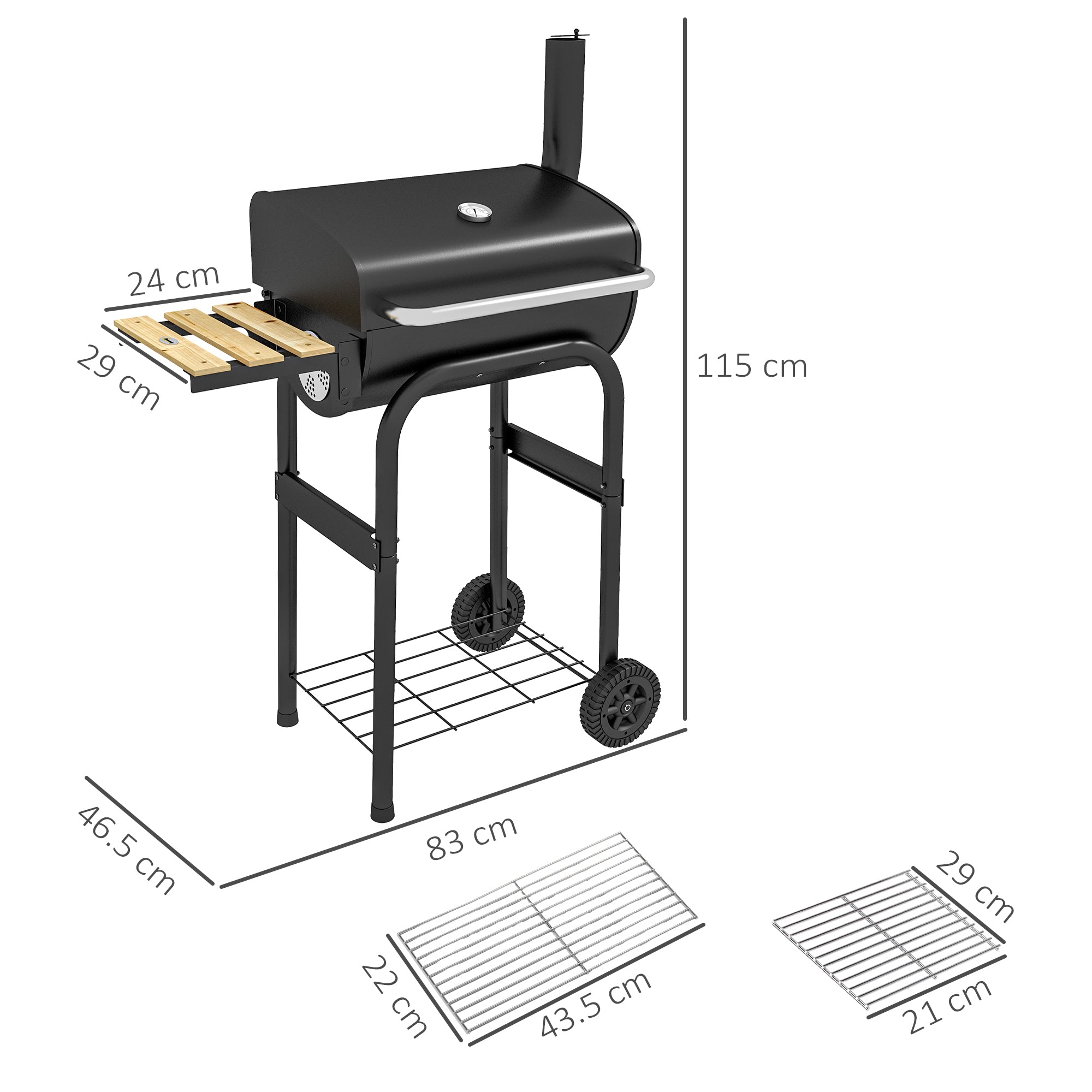 Outsunny Charcoal BBQ, with Thermometer, Shelves and Wheels - North Peak Garden Furniture